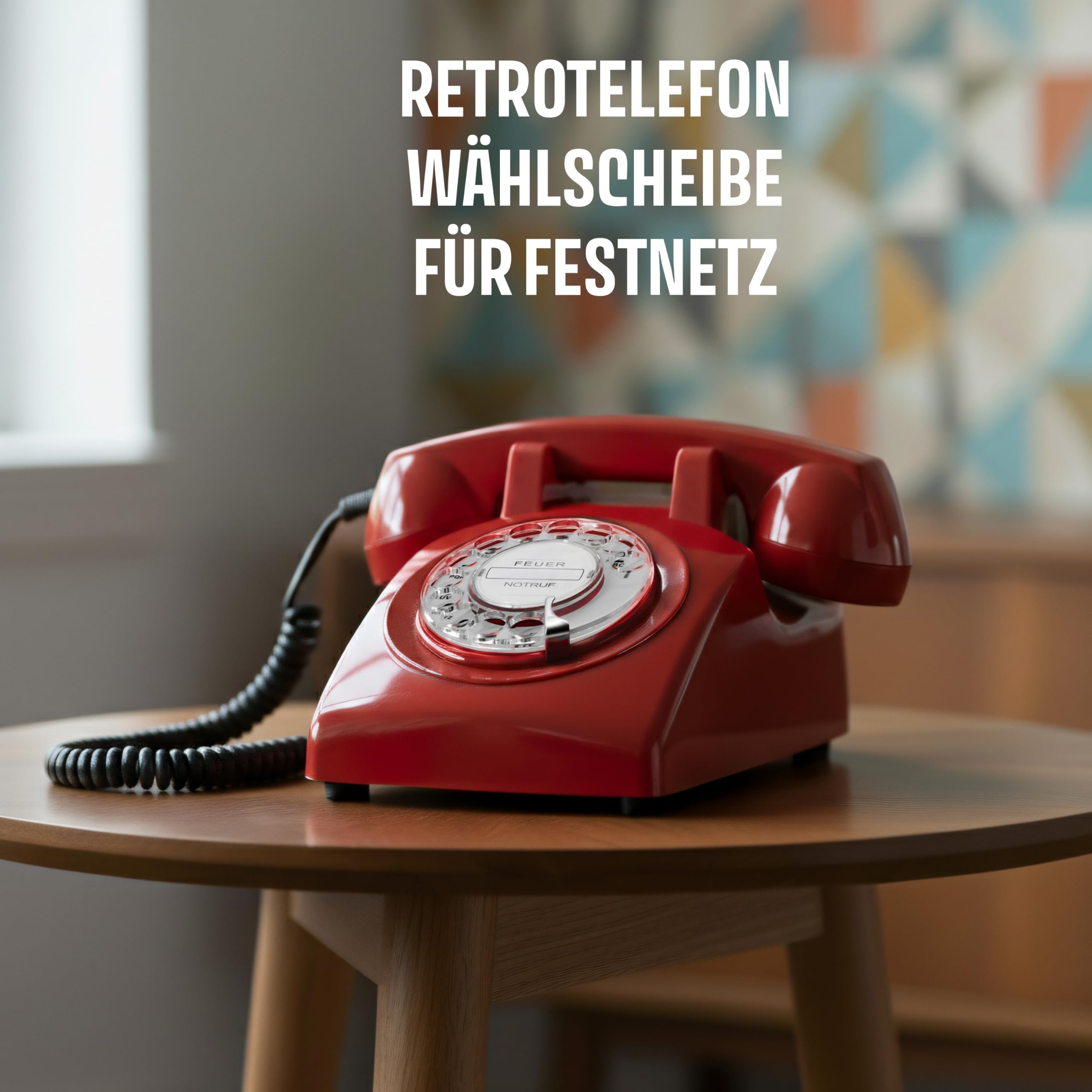 Opis Technology 60s Cable Retro Telefon mit Wählscheibe – Klassisches Festnetztelefon, mechanische Metallklingel & Vintage Design, kompatibel mit modernen Routern (FritzBox etc.) – Rot
