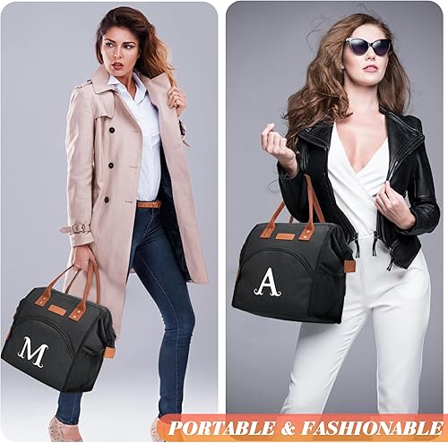 Miniatura 7 de Lonchera personalizada para mujer, bolsa de almuerzo aislada reutilizable con inicial, lonchera para adultos de apertura amplia, bolsa de almuerzo a