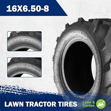 MaxAuto 16x6.50-8 Ag Farm High-Traction Lawn Mower Tires,16x6.5-8 Agriculture Tractor Turf Tires, 16x6.50x8 Super Lug AG Riding Lawn Mower Tires, 4-Ply Tubeless, 615lbs Capacity, Set of 2