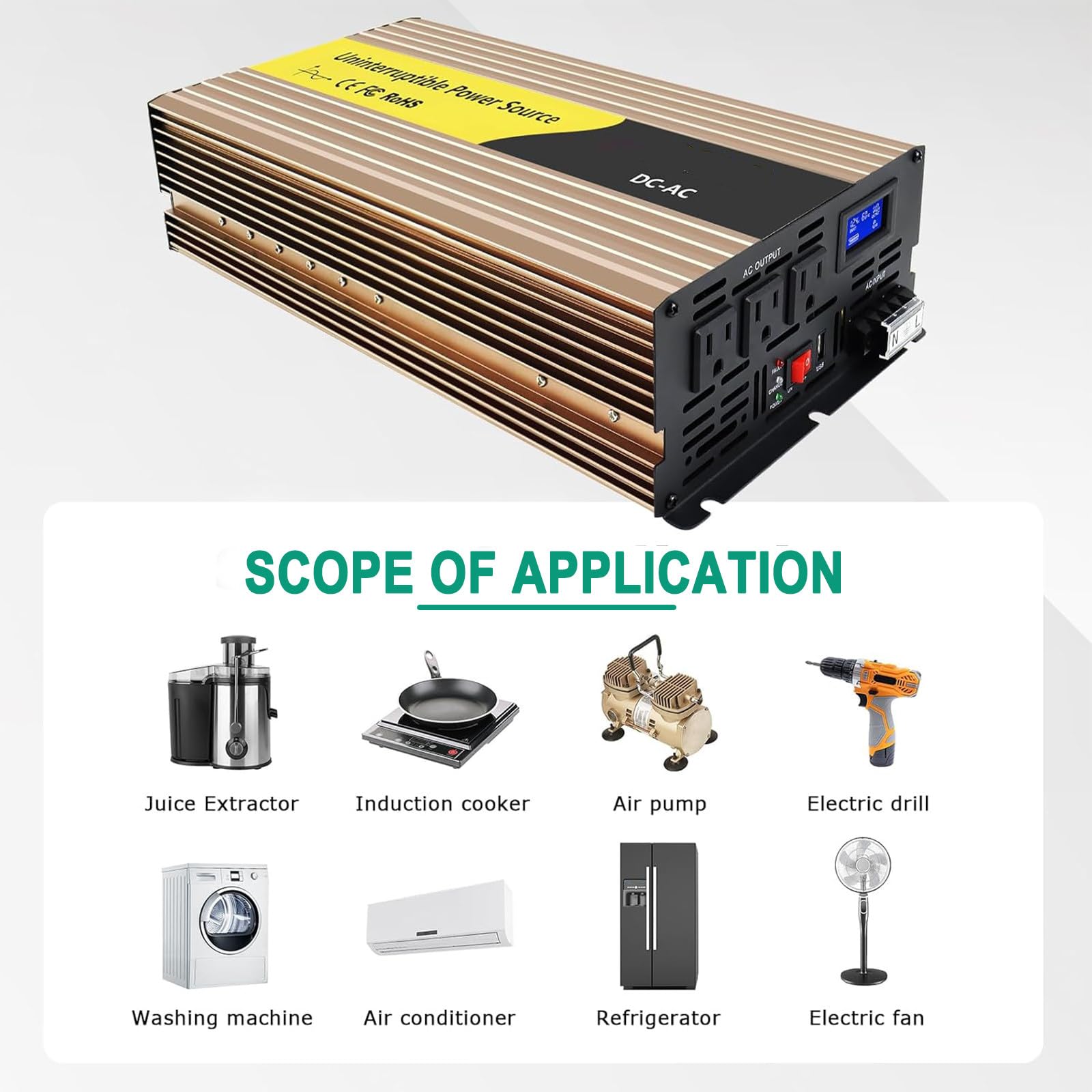 Inversor Solar de Alta Eficiencia, Onda Pura para Caravanas y Camping, Pantalla LCD + Telemetría Remota,1000W-48V