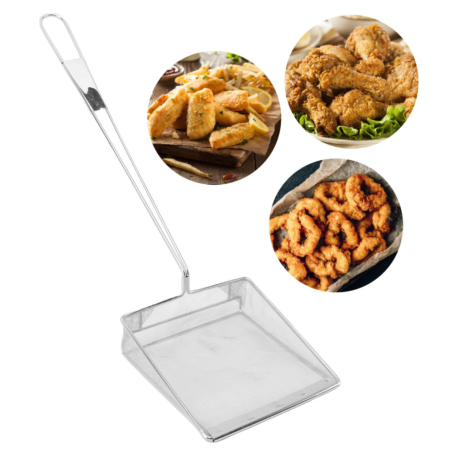 Asixxsix Skimmer per Olio Quadrato Grande in Acciaio Inossidabile a Maglia Fine, Cucchiaio per Colino per Alimenti con Manico Lungo 26,4x7,9 Pollici con Design a Maglia Fine
