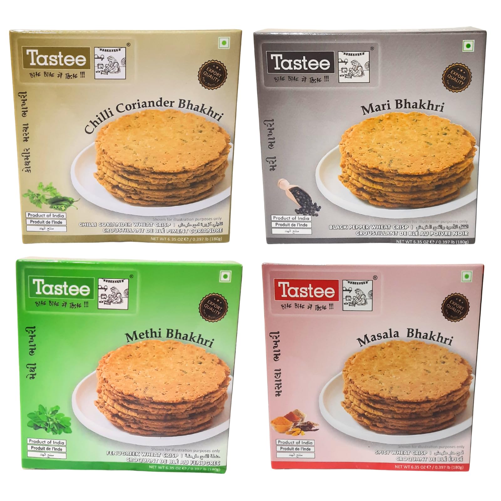 Tastee Ready-to-Eat Whole Wheat Dry Bhakhri, 180 Grams - Healthy Snacks for Kids and Adults | No Maida | Crispy Gujarati Indian Snacks (180gm x Pack of 4, Chilli Coriander/Mari/Methi/Masala) (B0DGT5JTV7) Amazon Price History, Amazon Price Tracker