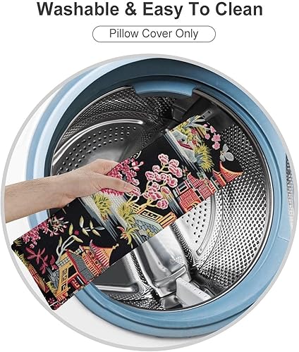 Miniatura 3 de Chinoiserie - Fundas de almohada asiáticas con diseño de pagoda de coral y carbón, 18 x 18 pulgadas, diseño exótico chinoiserie, funda de almohada