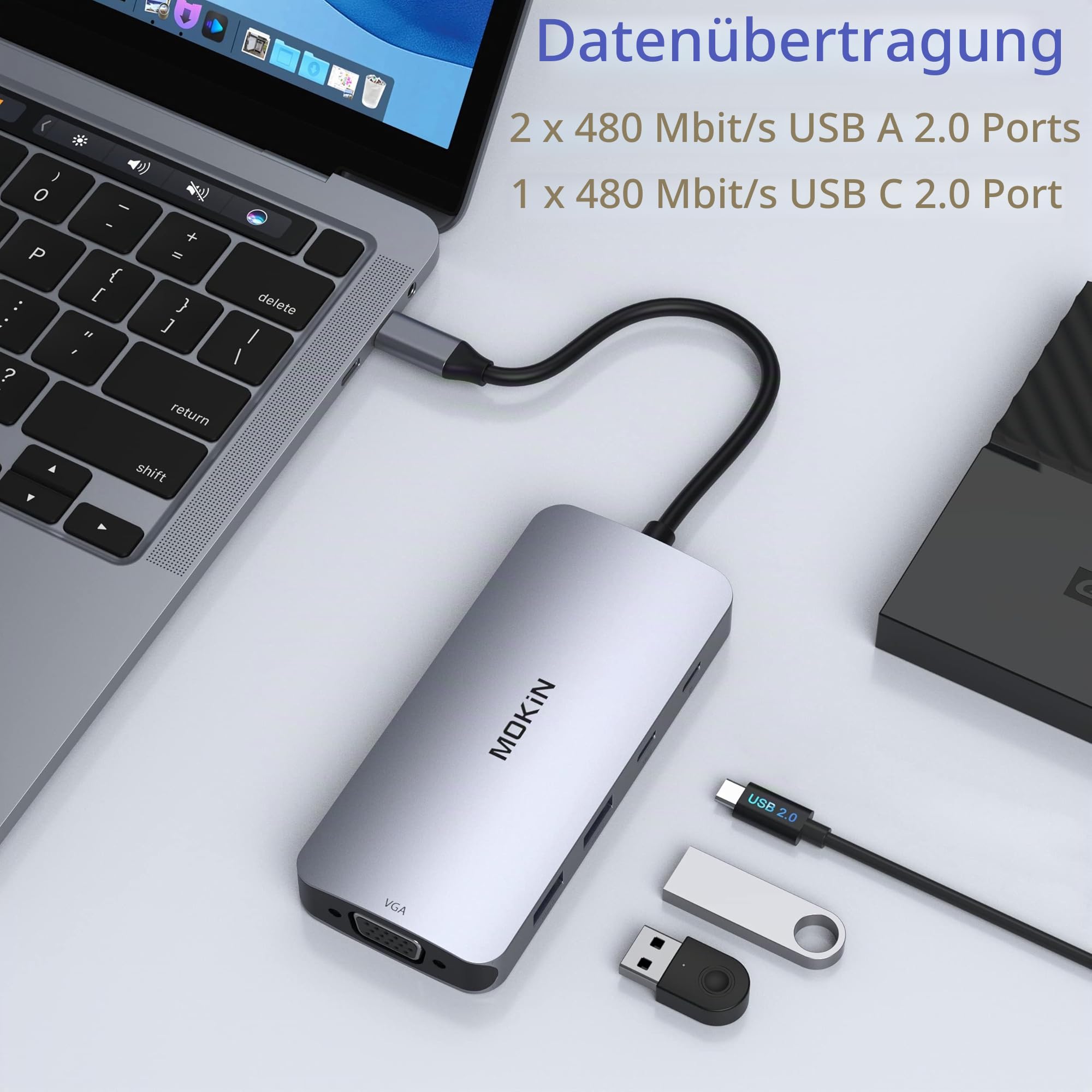 MOKiN USB C Docking Station 2 Monitor Dual HDMI Adapter with 2 HDMI, Display Port, VGA, 100W PD Charging, 2USB A 2.0, USB C 2.0 Ports for Dell XPS, HP, Lenovo
