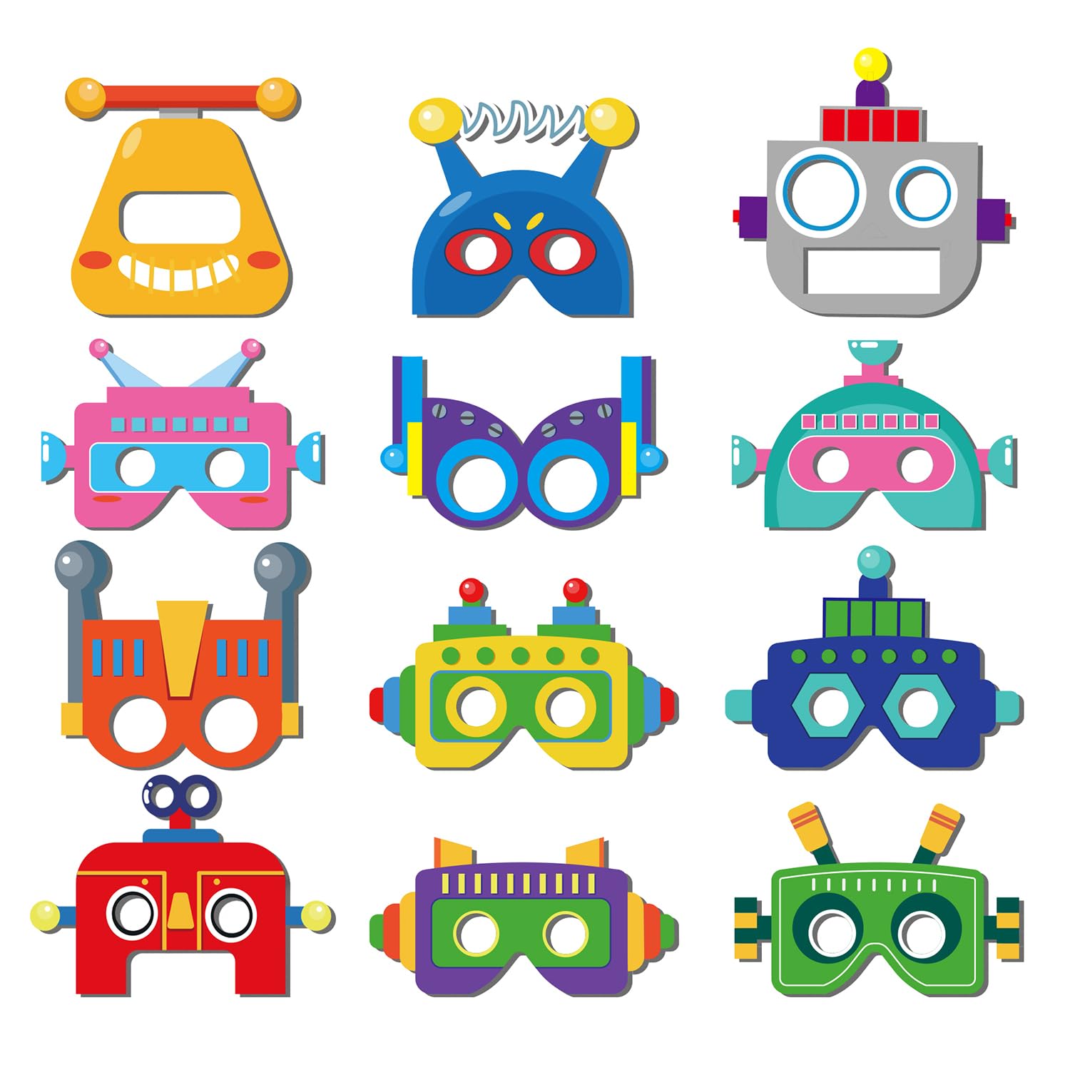 Lot de 12 masques de robot pour enfants, décoration de fête à thème robot, jeu de rôle, cadeaux pour enfants, garçons et filles, décoration d'anniversaire