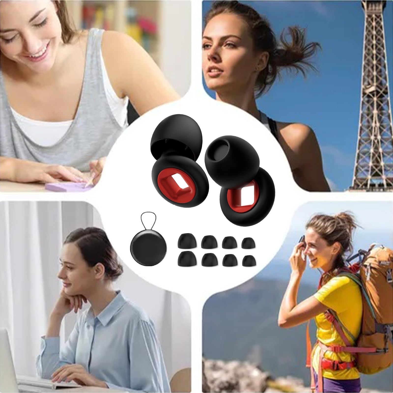 Bouchons d’Oreille, 1 Ensemble Bouchon d’Oreille Protection Auditive, Réutilisables et Ultra Confortables pour Artevive Moto Earplugs, Silicone Flexible pour Sommeil, Concerts, 6 Embouts