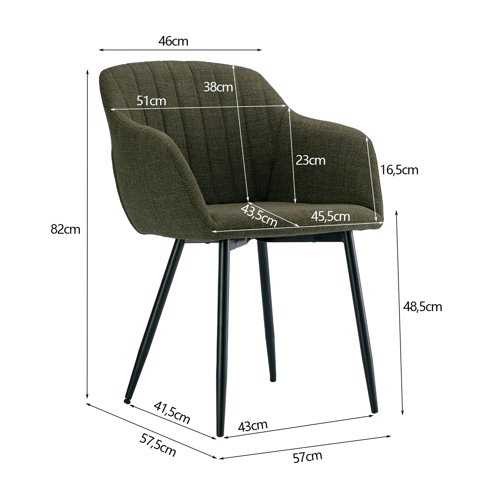 Goeurvant Set di 4 Sedie da Pranzo Con Braccioli - Imbottite Con Seduta in Poliestere e Gambe in Metallo - Per Sala da Pranzo, Soggiorno, Camera da Letto, Verde