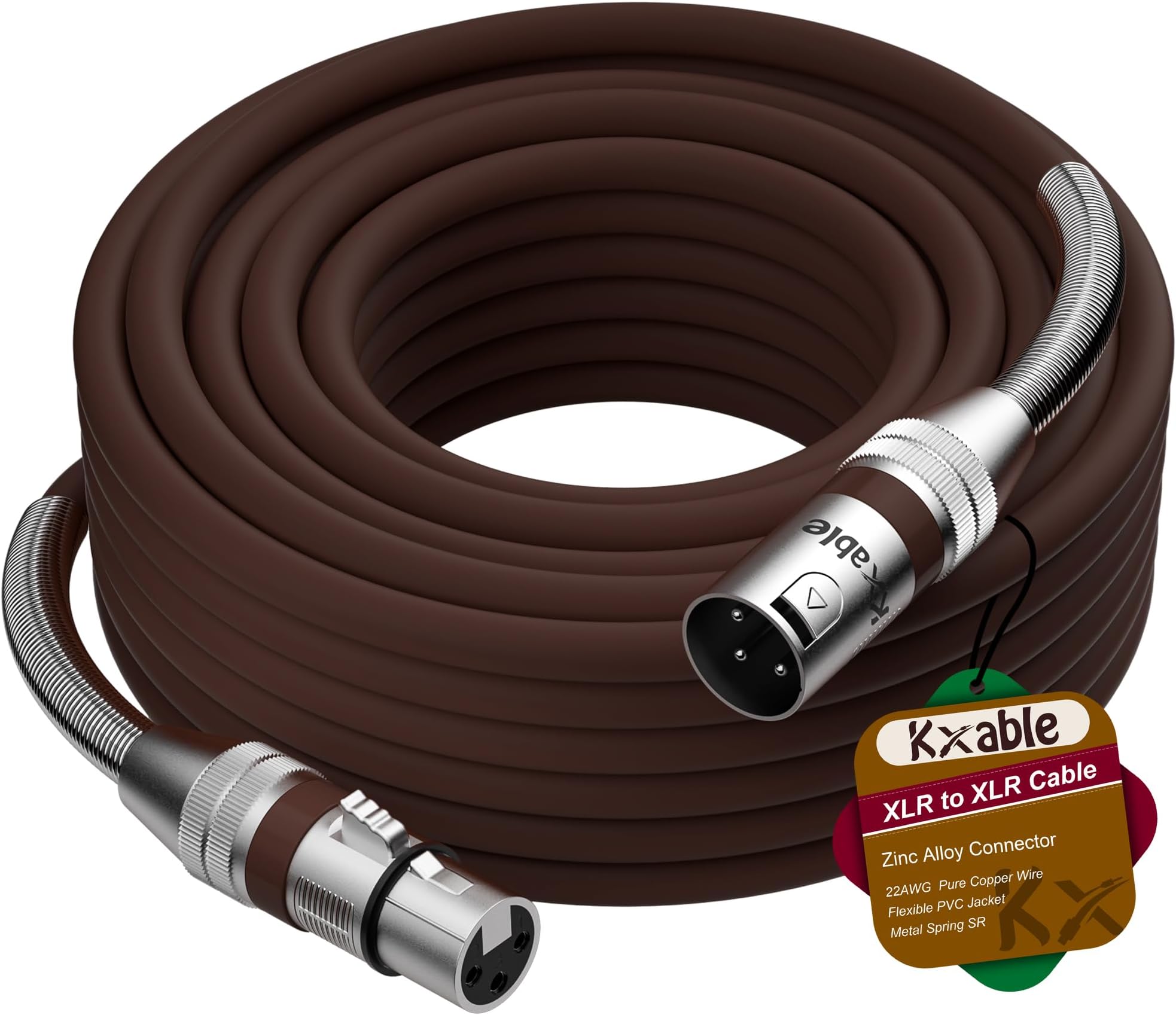 XLR to XLR Cable 75 Feet, Premium XLR Microphone Cable, Heavy Duty 22AWG OFC XLR Male to Female Cord, 3-Pin Shielded Mic Speaker Cable, Zinc Alloy Connectors, Metal Spring SR, Brown