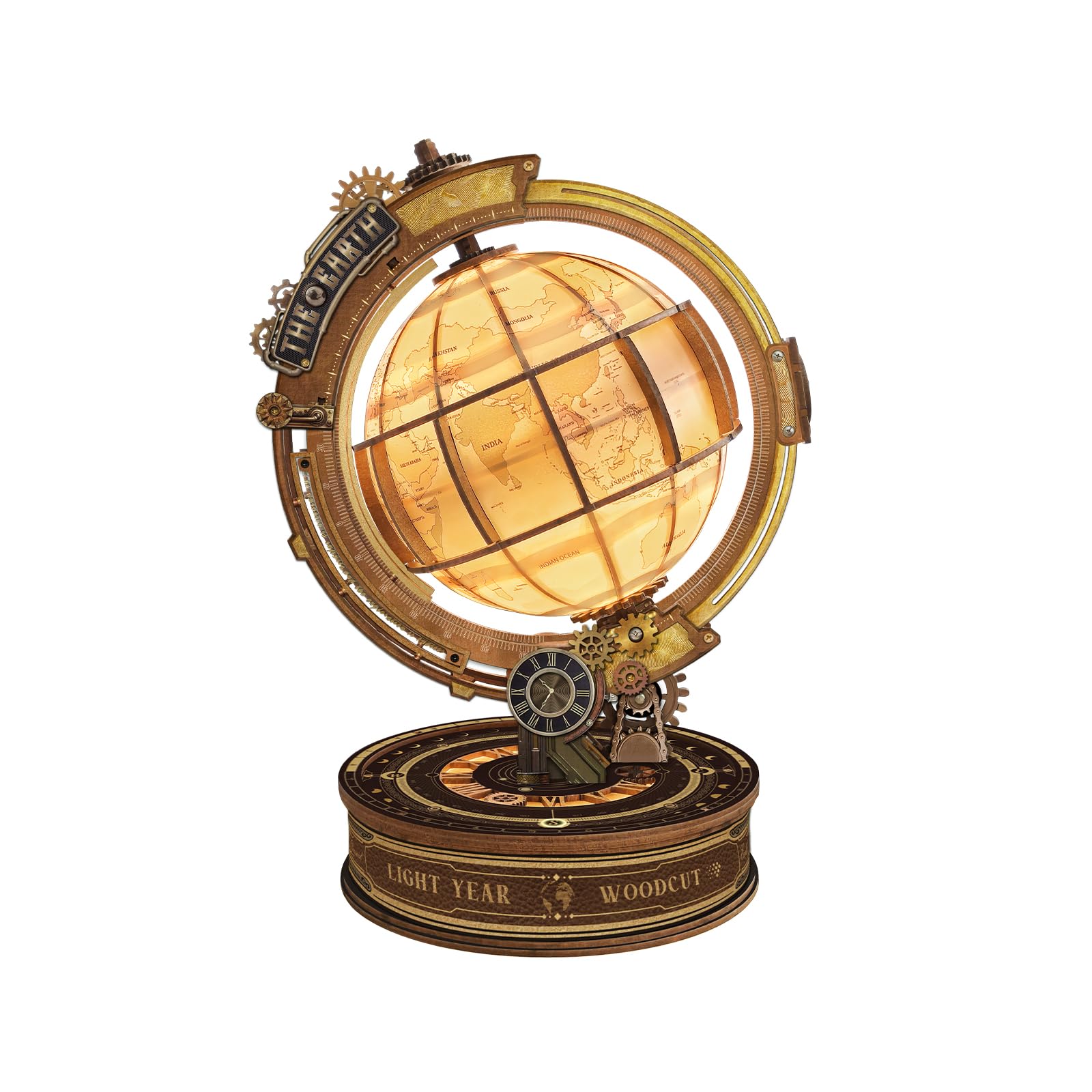 STRUCWOOD 3D Wooden Puzzle for Adults - Light Up Globe with Mechanical Rotating & 3-Mode Touch Control, Multifunctional DIY Craft Model Kits for Home Decor & Unique Gift