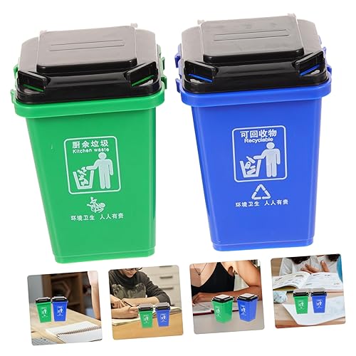 Miniatura 5 de Juego de 2 mini cubos de basura en la acera para bolígrafos, juego de latas de reciclaje creativo, organizador de escritorio para oficina en casa,