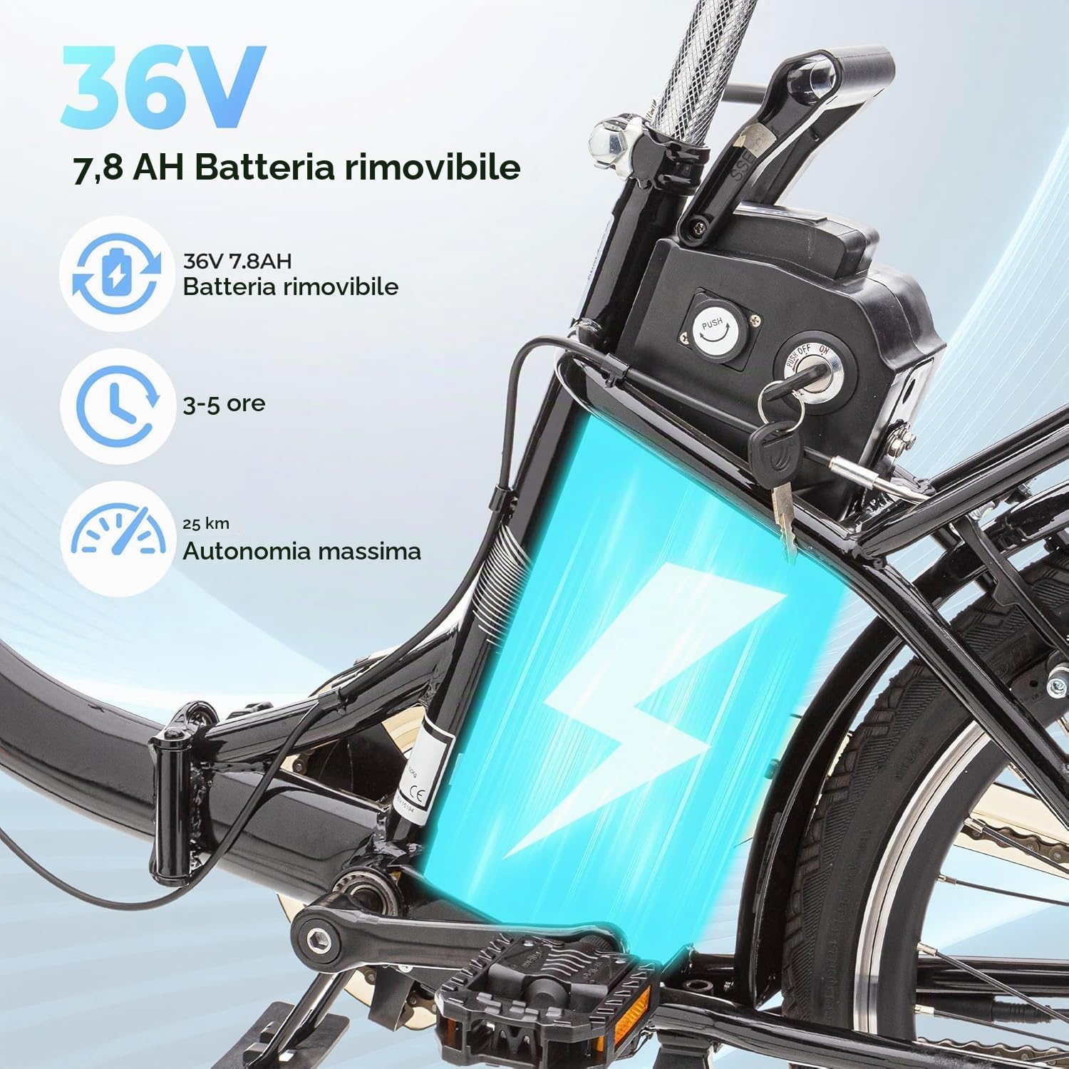 Eleglide Bicicletta elettrica pieghevole da 20", per adulti, 250 W, con batteria da 36 V, 7,8 Ah, portata 25 km/h, display a LED, freno a V, con portapacchi e luce