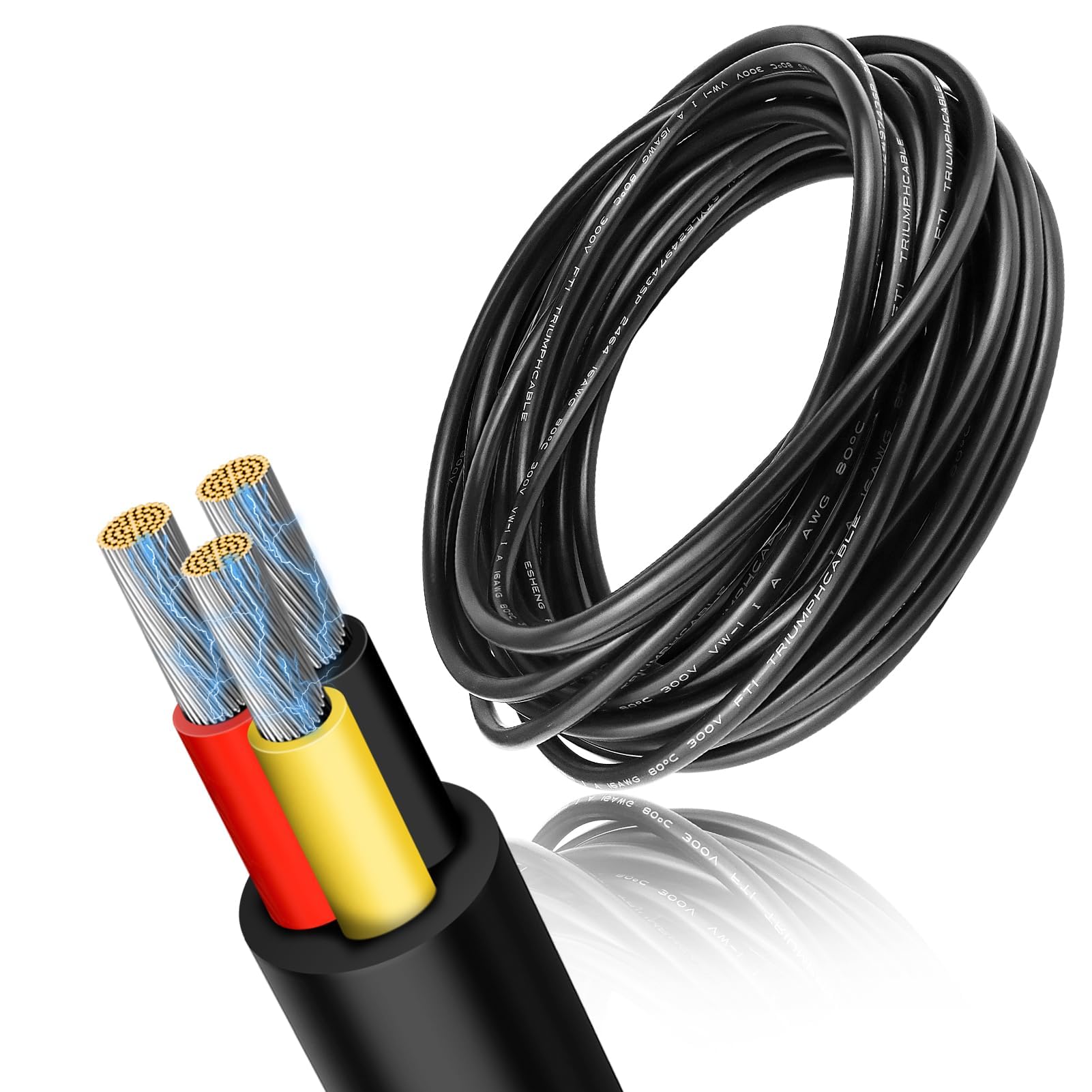 RESHAKE 18 Gauge 3 Conductor Electrical Wire, 32.8FT Low Voltage 18/3 Tinned Copper Wire, 18 AWG 3 Wire Cable, Flexible Extension Cord for LED Strips