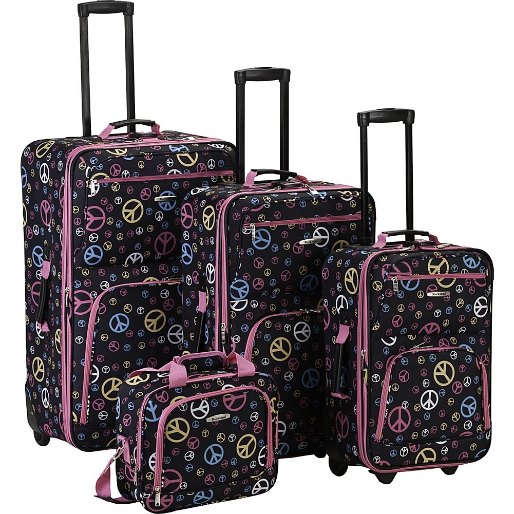Rockland Fashion Softside Upright Luggage Set, Telescoping Handles, Peace, 4-Piece (14/19/24/28)