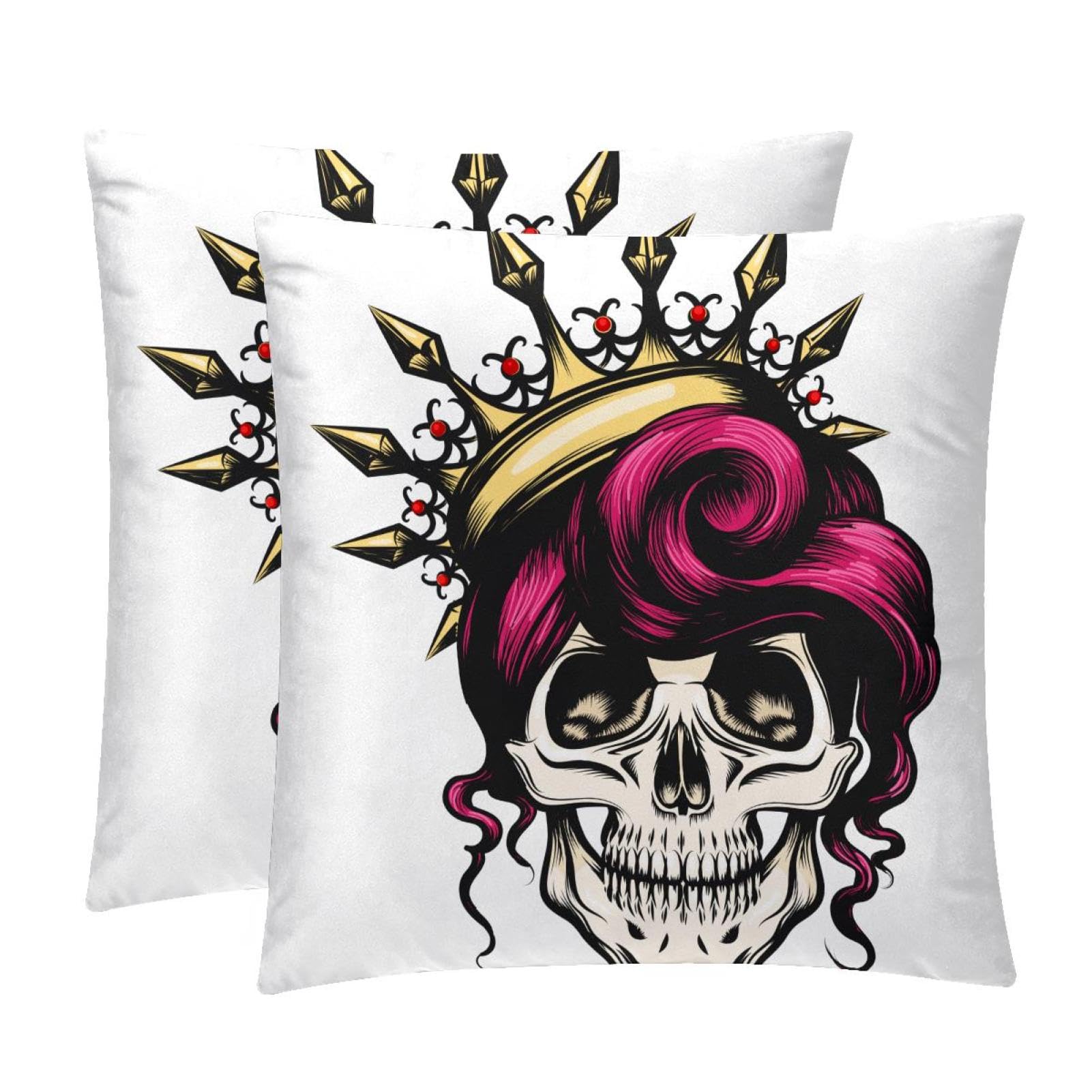 TDGKPZ Skull Woman Throw Pillow Cases 2 Pack Pillowcases Zipper Cushion Covers For Bedroom Living Room 50x50cm