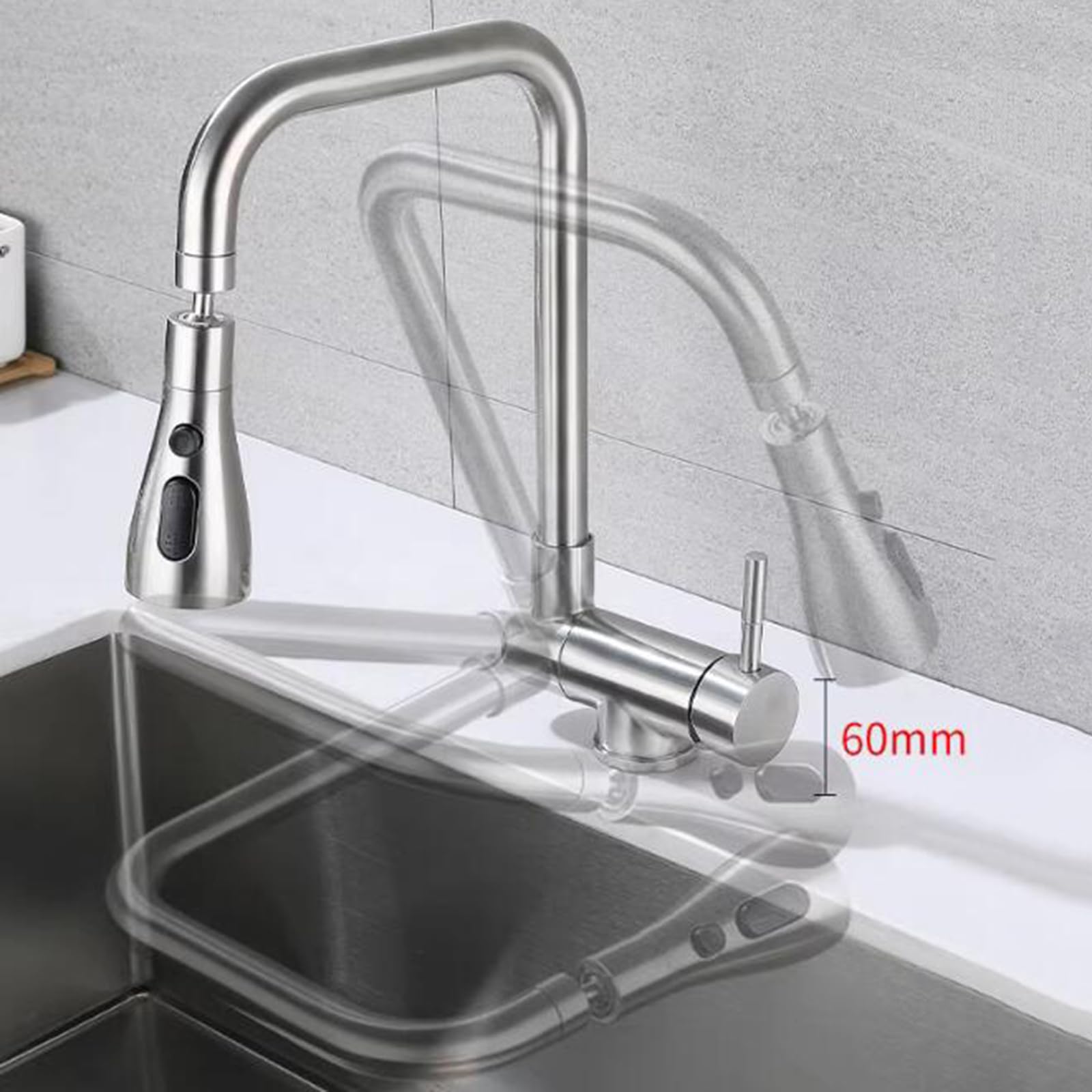 Grifo Abatible para Ventana de Cocina, Giratorio de Acero Inoxidable, 3 Modos, Mango Único, Orificio Único para Fregadero - Negro