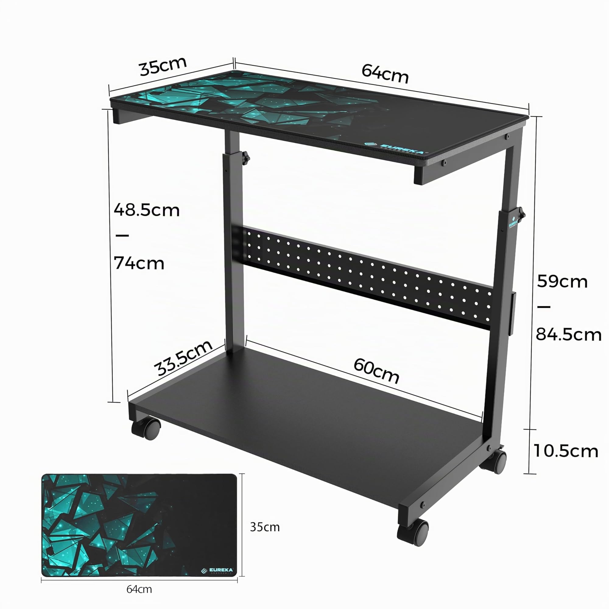 Eureka Ergonomic Soporte de Torre de Ordenador Regulable en Altura - Caja ATX - Soporte para PC - Bajo Escritorio - Impresora con Ruedas y Alfombrilla de ratón - Negro