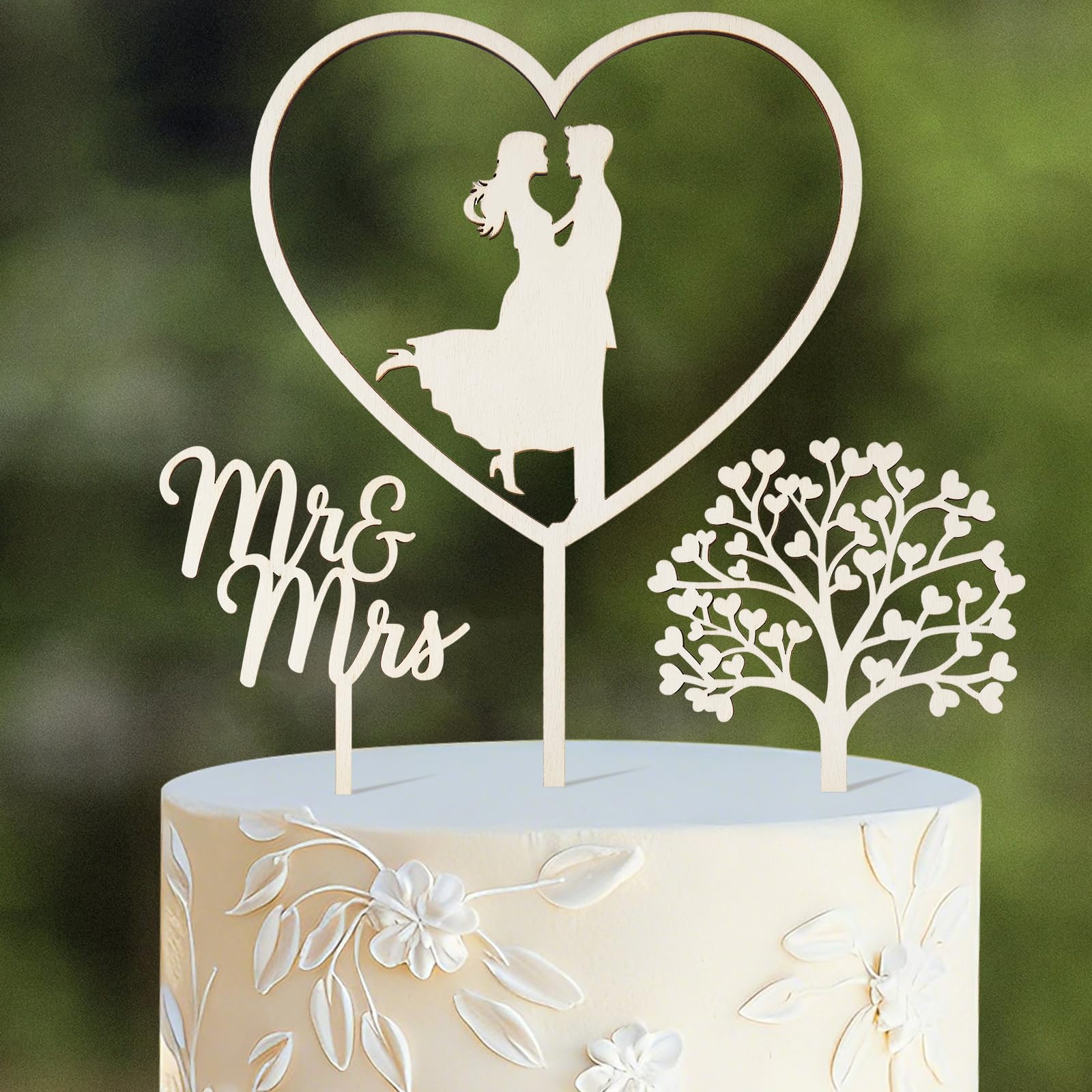 I LOVE MOM 3PCS Married Cake Topper Hochzeit aus Holz,Tortendeko Hochzeit,Just Married Deko Hochzeitstorte,Tortenstecker Hochzeitsfeier,Hochzeitstorte Topper,Kuchen Topper für Verlobung Antrag Deko