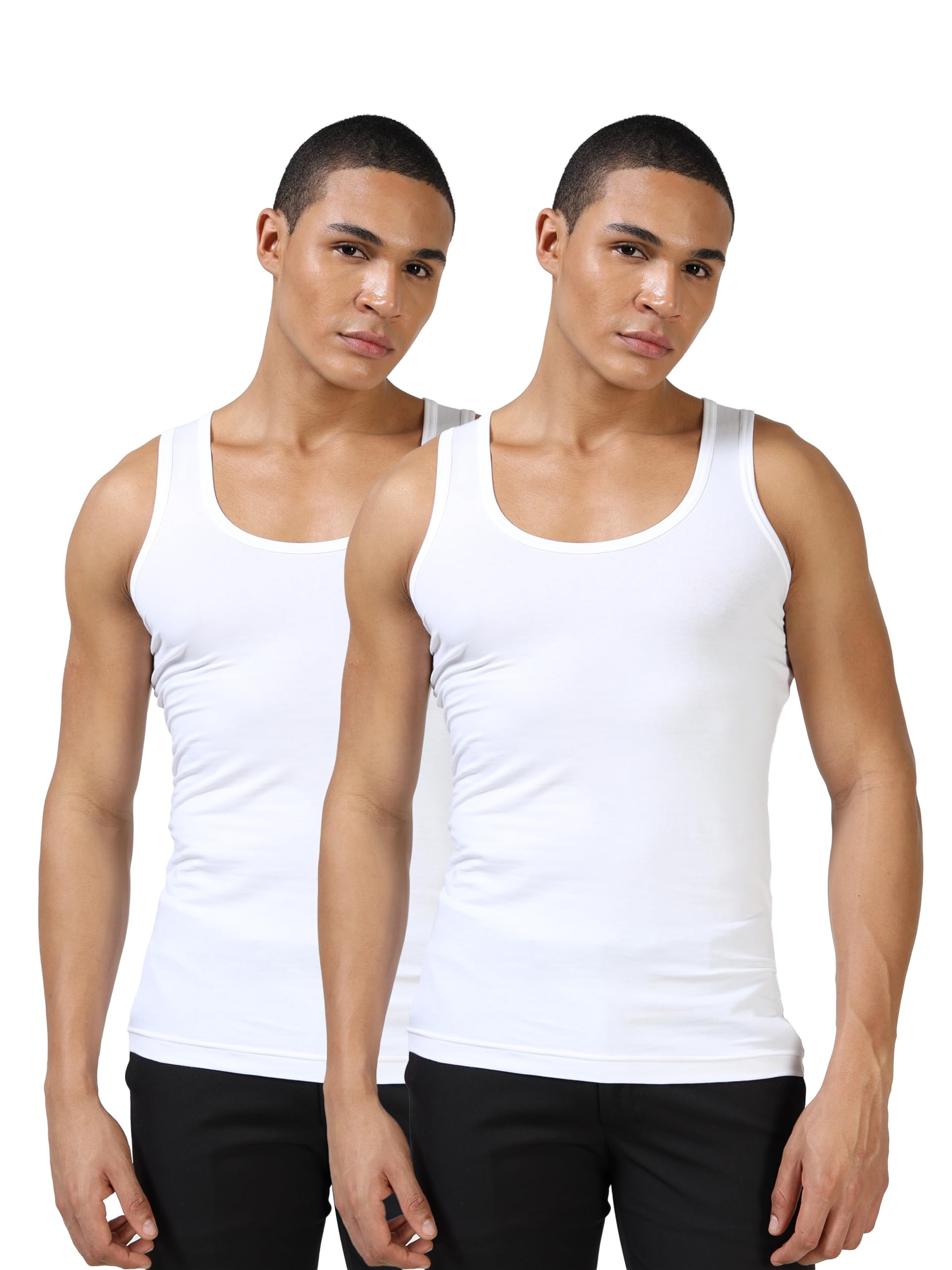 100% Organic Bamboo Cotton Vest for Men (Pack of 2) Anti Microbial Sleeveless Innerwear Ultra Soft Anti-Odor | White