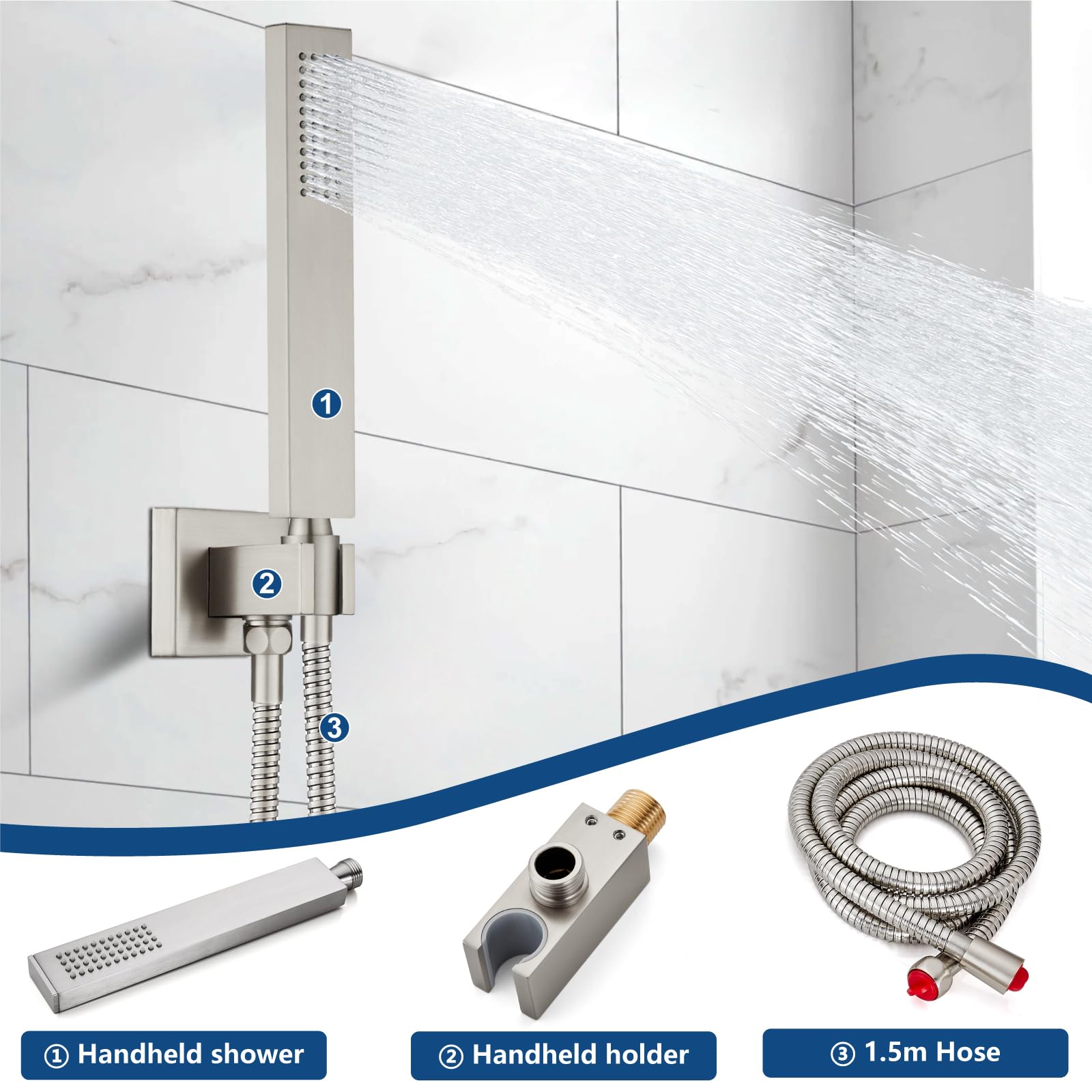 Midanya Regenduschsystem Mit Handbrause & Wasserfallhahn | Gebürstetes Nickel | 3 Funktionen | Wandmontage