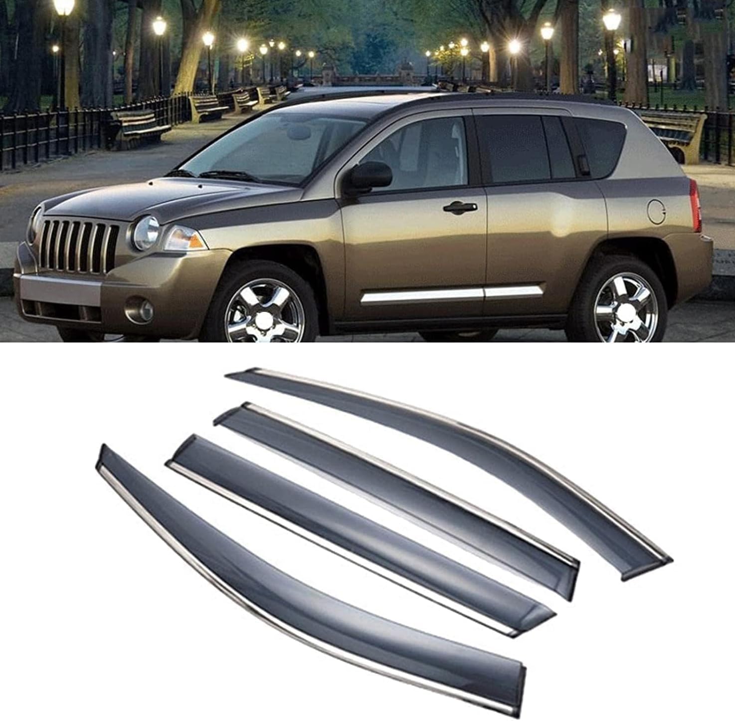 liufangfc Wind Deflectors for Jeep Compass 2007-2010 – 4pc Tape-On Smoked Visors, Weatherproof, Anti-Salt/Snow, Low-Noise