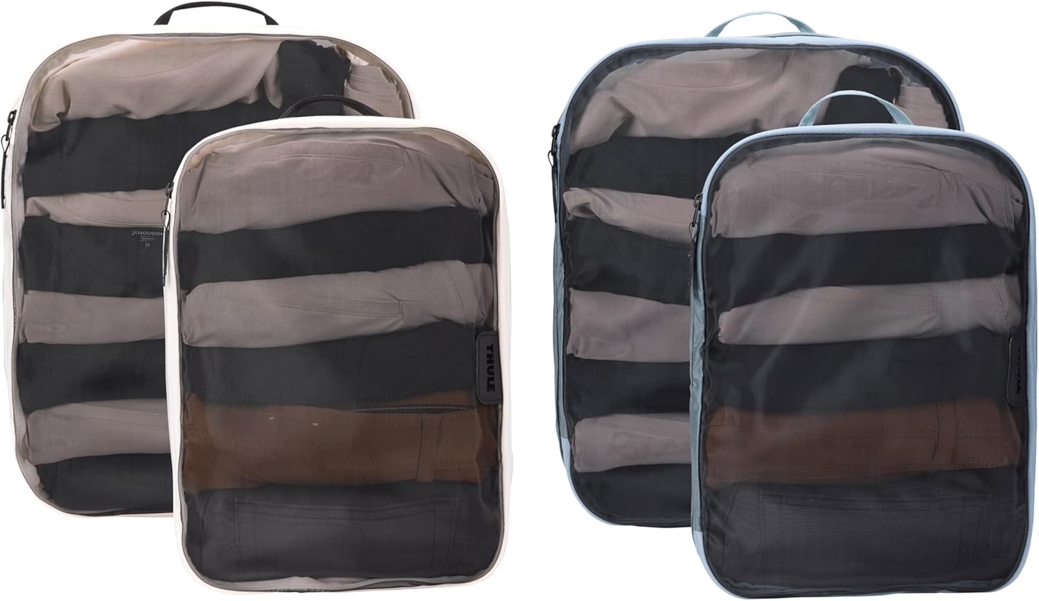 Thule Packing Cube Family Set, Includes 2 Large and 2 Medium Cubes, Transparent Fabric, YKK Zippers
