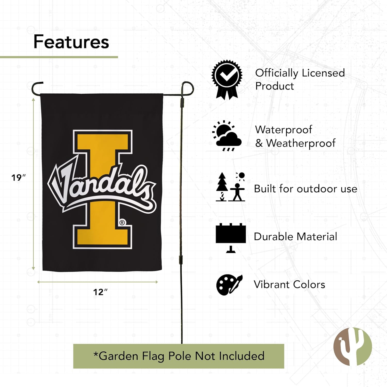 Desert Cactus University of Idaho UI Garden Flag – 19 x 12 inch Idaho Vandals Banner, For Outdoor Display and Events (Design 2) - Image 4