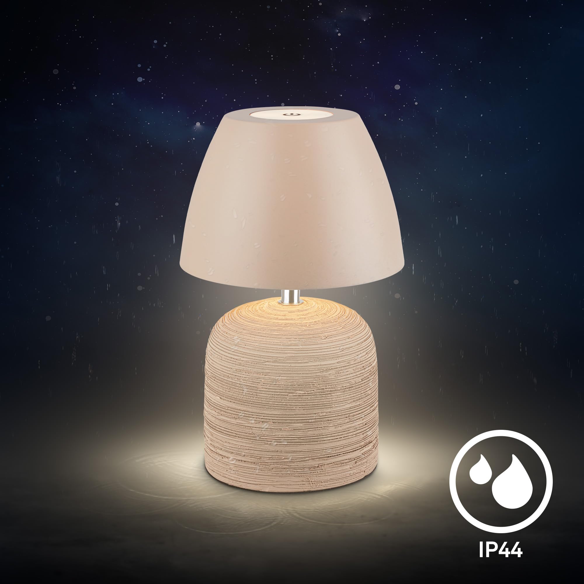 BRILONER - Lampara de mesa sin cable LED IP44 con control táctil, regulable, base de cerámica, lampara mesita noche sin cable, 13,5x22 cm, beige