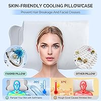 Vista 3 de Almohadas de espuma viscoelástica para soporte de cuello, almohada ortopédica ortopédica de doble cara con funda de almohada de seda de hielo