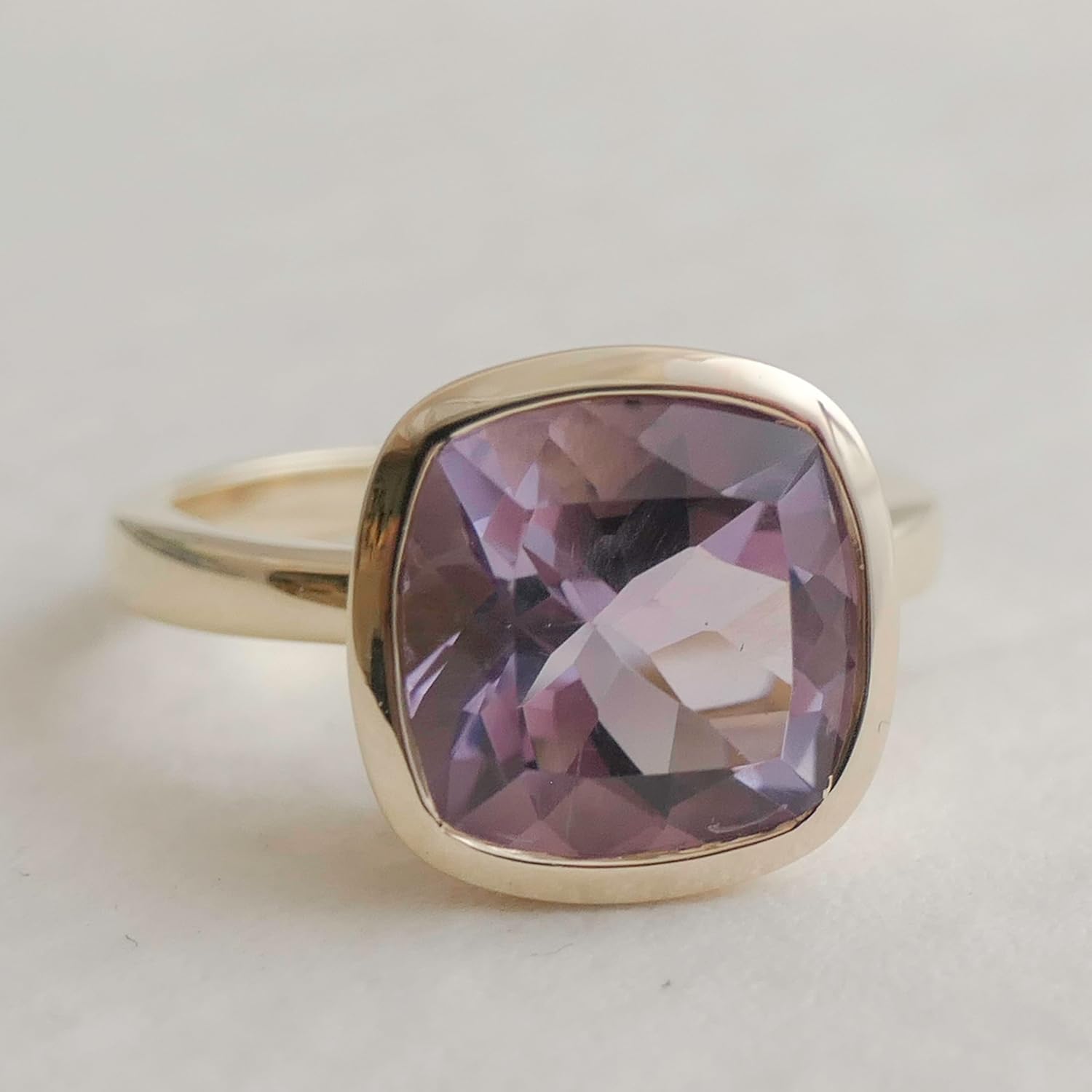 Amethyst Cushion Cut Ring 10x10mm – 925 Solid Sterling Silver with 3 Micron Gold Plating – Natural Authentic Gemstone, Scandinavian Handmade Fine Jewelry for Women