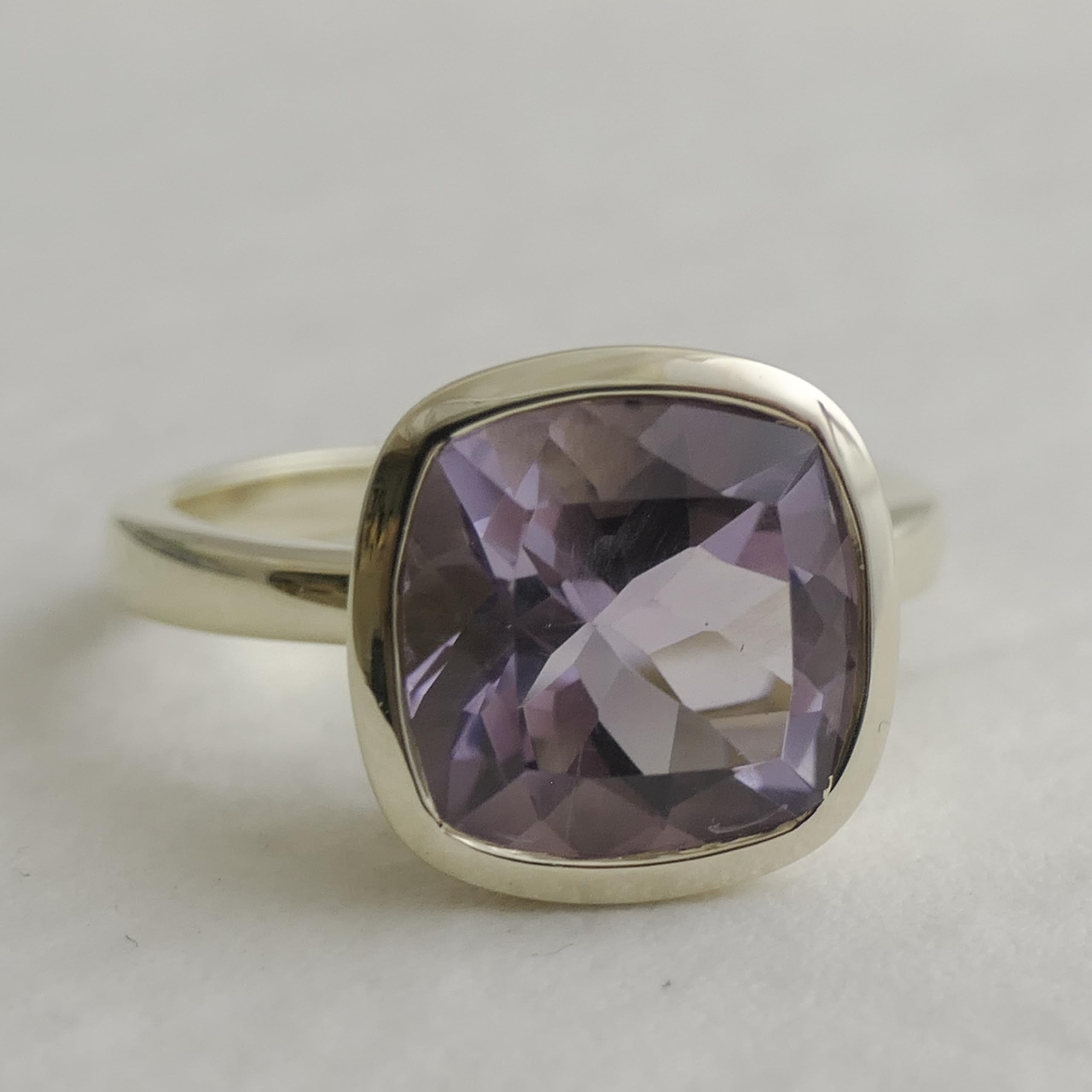 Amethyst Kissenschliff Vergoldet Sterling Silber Ring - Natürlicher Edelstein - Geburtstagsgeschenk – Handgefertigte Geschenkideen für Frauen