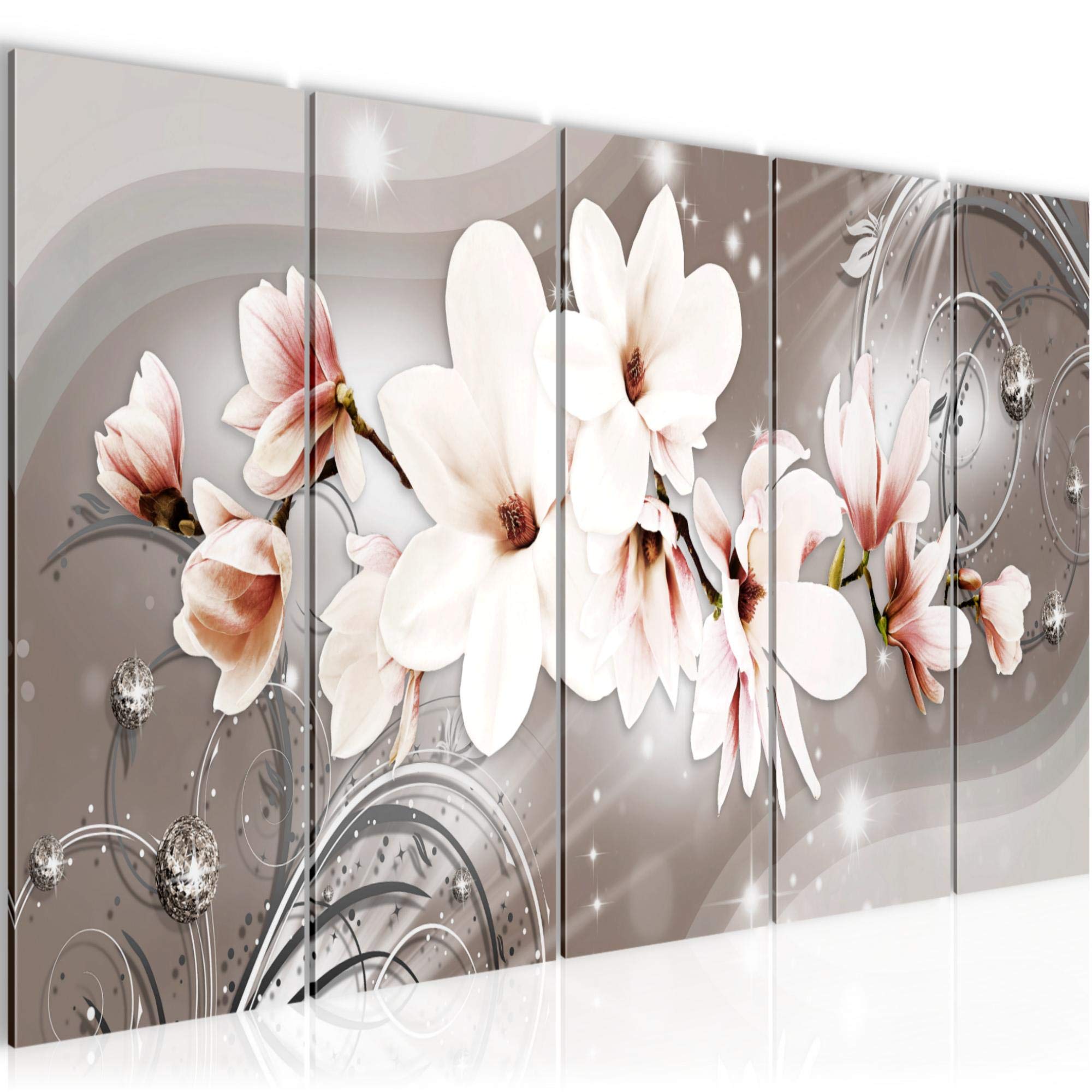 Runa Art Murali XXL Magnolia Fiori 200 x 80 cm Beige Marrone 5 Pezzi - Made in Germany - 006255a