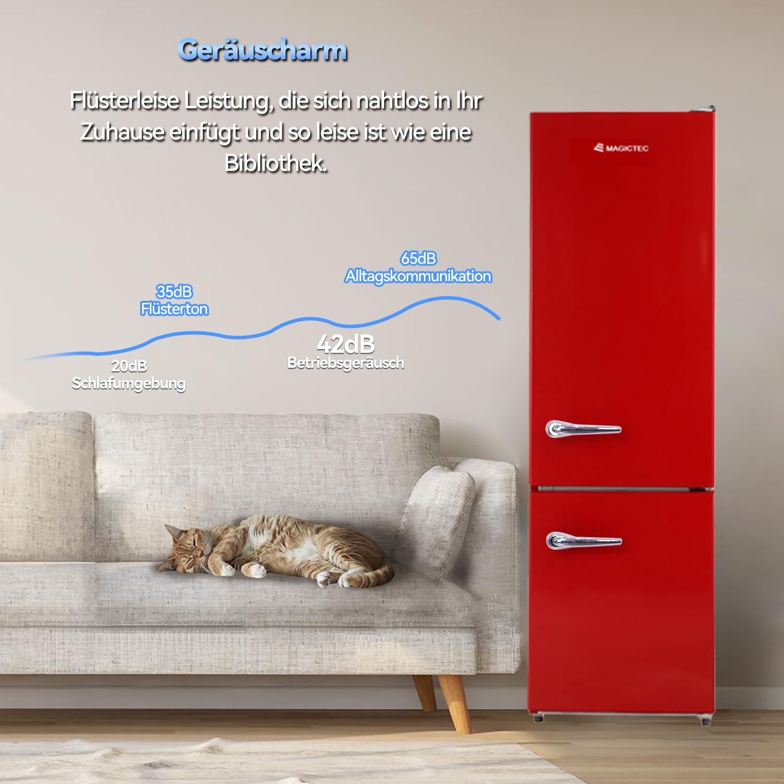 magictec 【Premium】 Retro Kühlschrank Mit Gefrierfach Vintage 179cm,【Total No Frost Plus 】, 236L (168L/68L Gefrierfach) | Kühl Gefrierkombination Freistehend Retro | Elektronische Steuerung | Rot