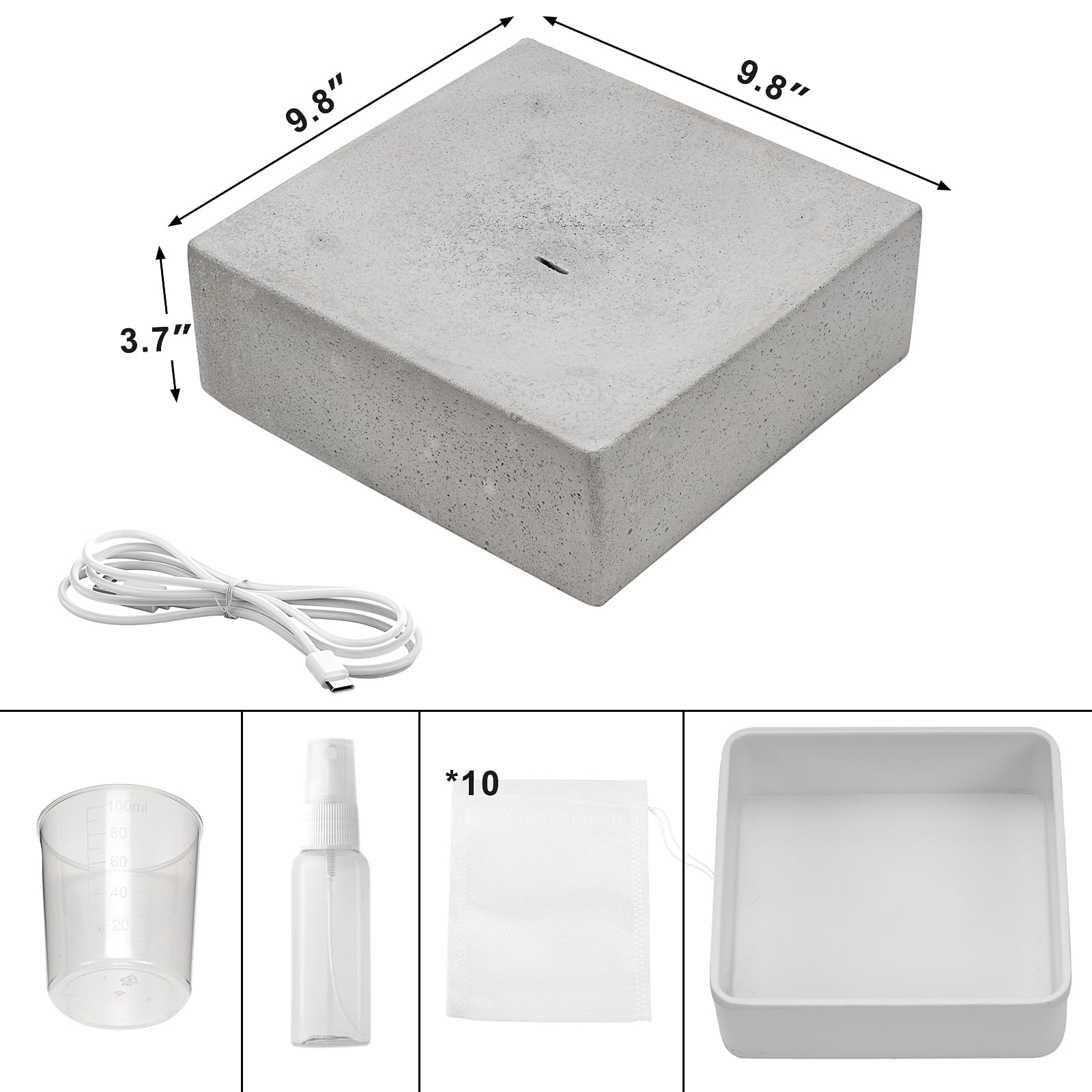 Fontaine de table Zen Goutte - Fontaine d'intérieur moderne en ciment - Bassin rocheux autoportant - 25,4 x 25,4 x 9,7 cm - Décoration de bureau en pierre naturelle pour la méditation, la relaxation