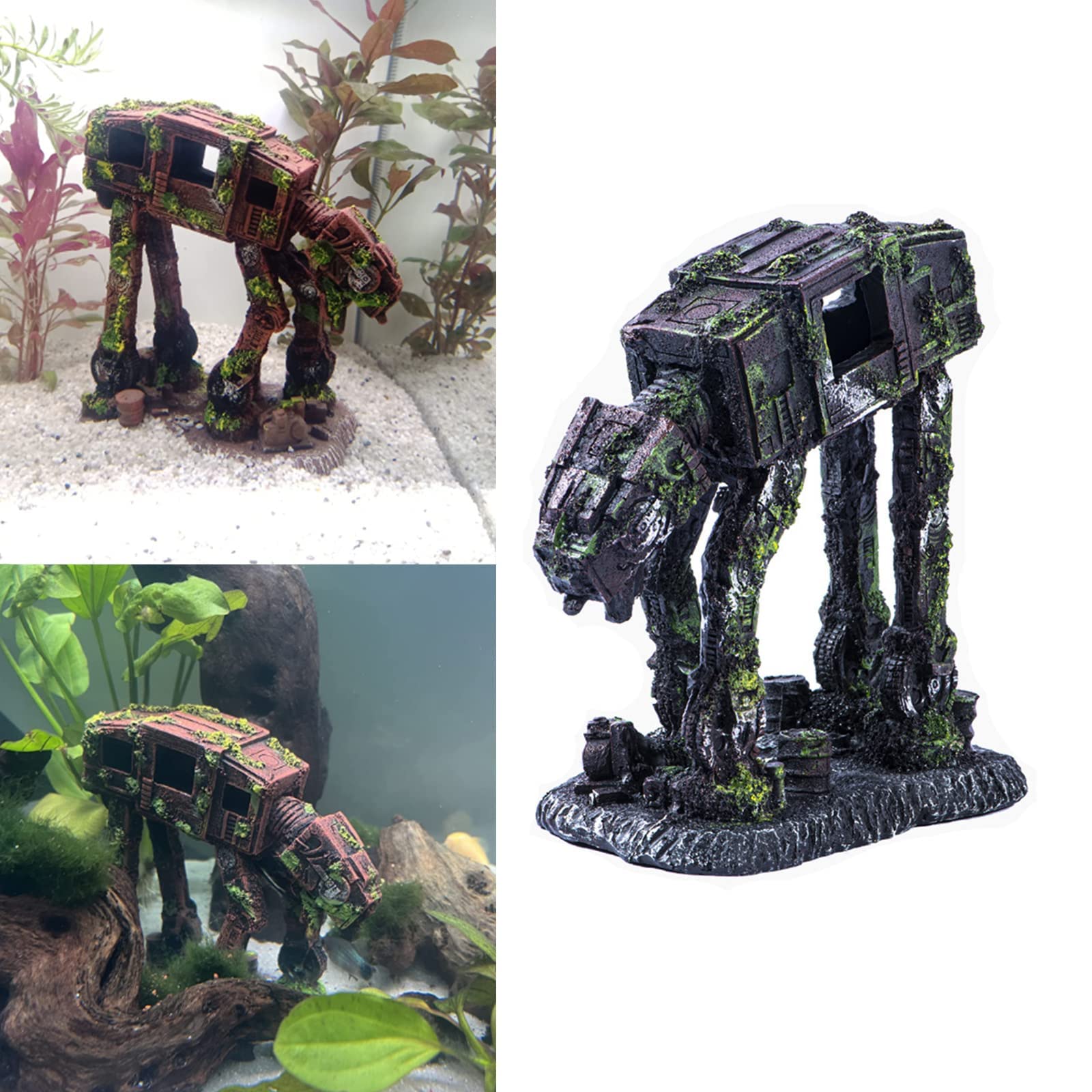 Decorazione per acquario in resina, a forma di robot, nascondiglio sottomarino creativo per pesci, decorazione per acquario