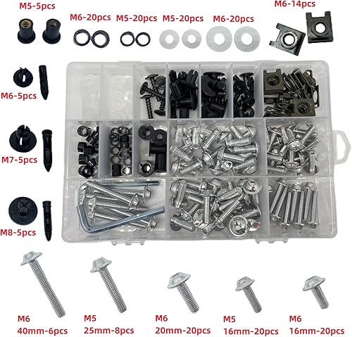 Miniatura 2 de Kit de 210 pernos de carenado de motocicleta, aleación de aluminio M5 M6, tornillos sujetadores universales coloridos pernos de carenado Kit de