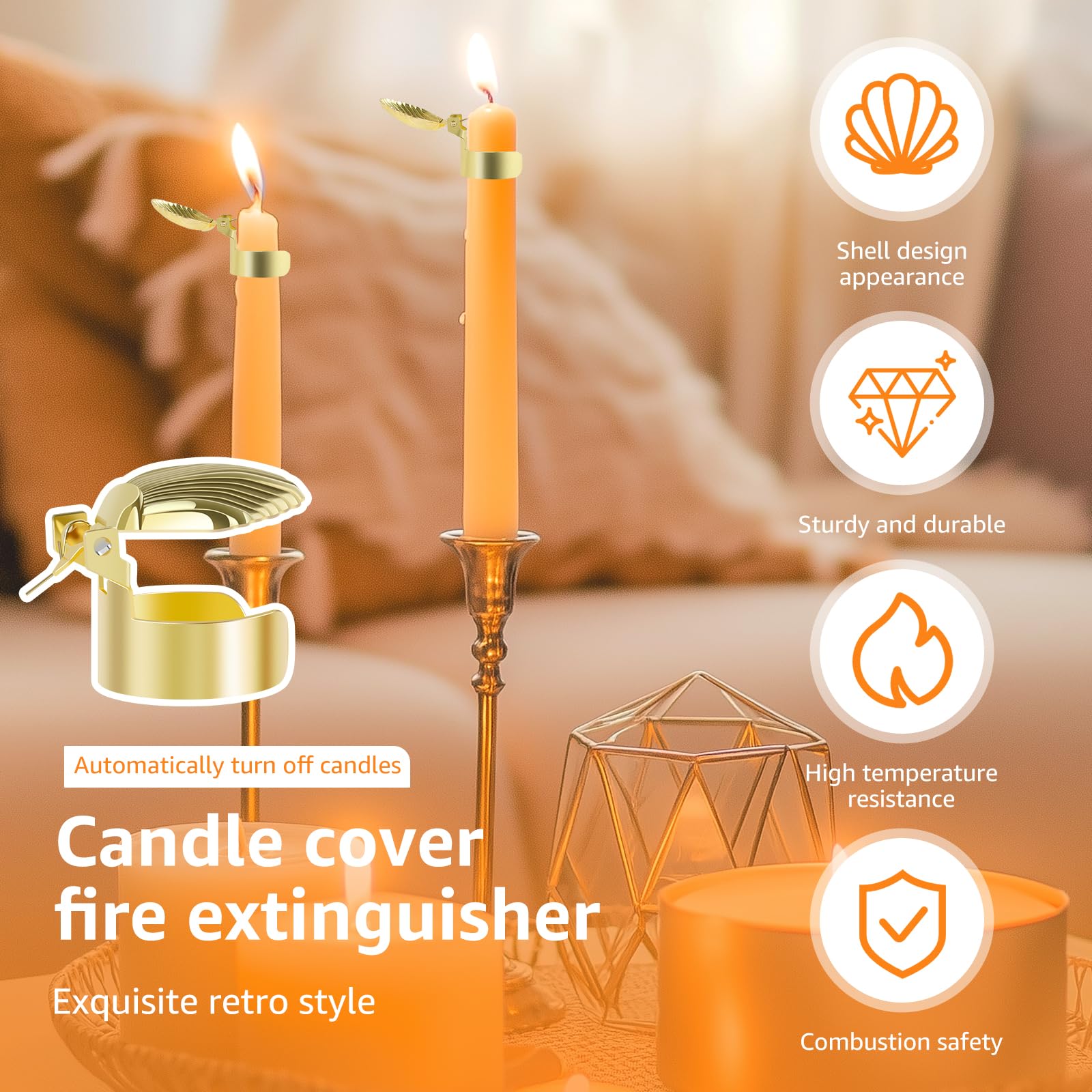 ZJRDYYK 4 PCS Automatic Candle Snuffer, Candle Extinguisher Clip, Automatic Candle Wick Snuffer Stopper, Candle Snuffer Accessories (Gold)