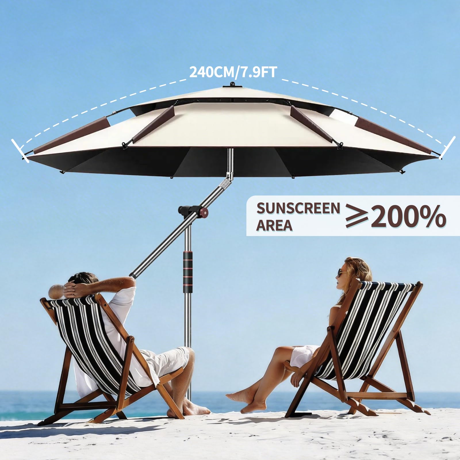 Ombrellone da 240 cm, pieghevole, grande con custodia protettiva per balcone, spiaggia, regolabile a 360°, offre impermeabile e protezione solare, verde
