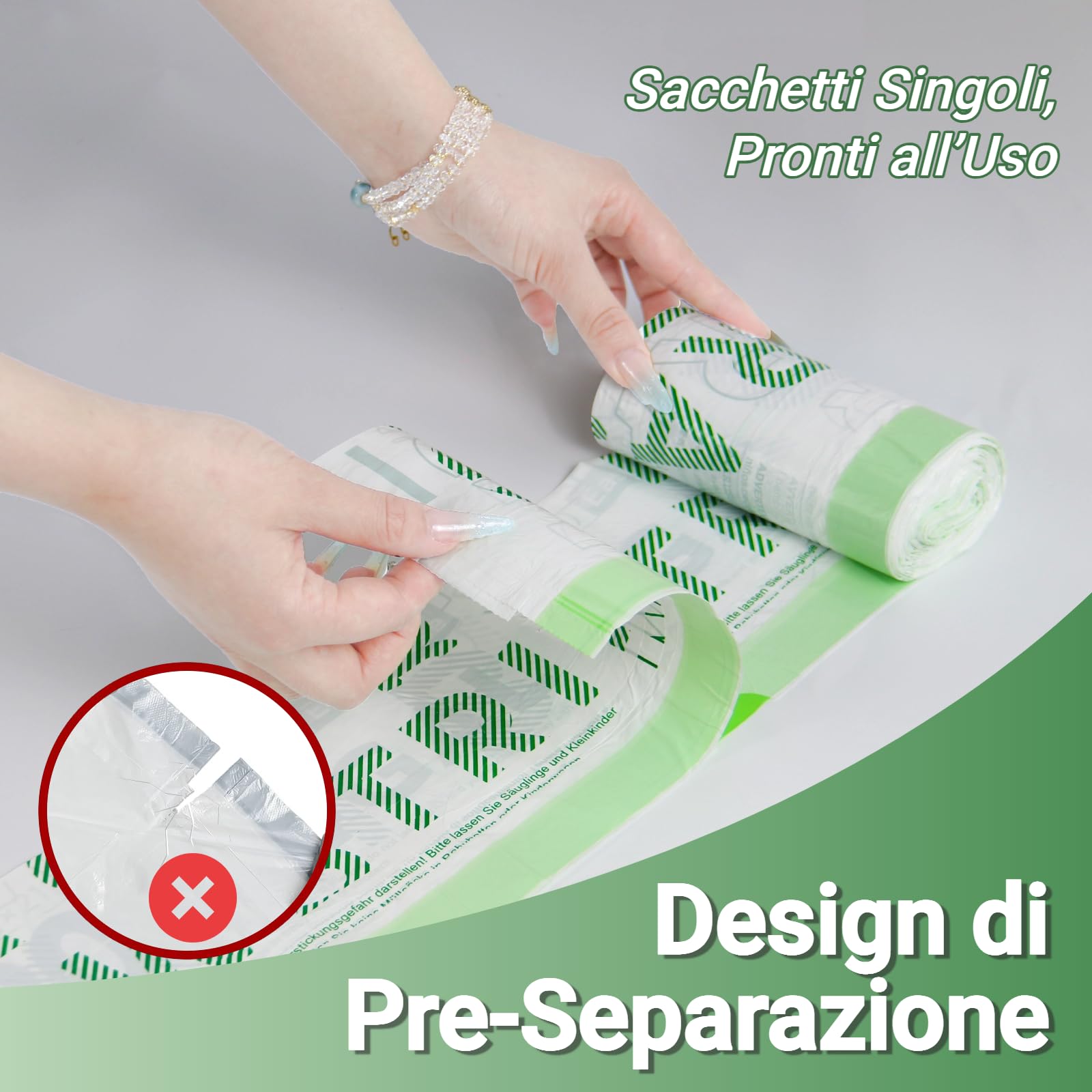 OKKEAI 90 Sacchetti Spazzatura Piccoli 20L Bianchi con Manici a Cordoncino - Sacchetti Immondizia Pretagliati, Buste Spazzatura Resistenti, Antistrappo, Impermeabili, Fondo Anti-Perdite, per Casa