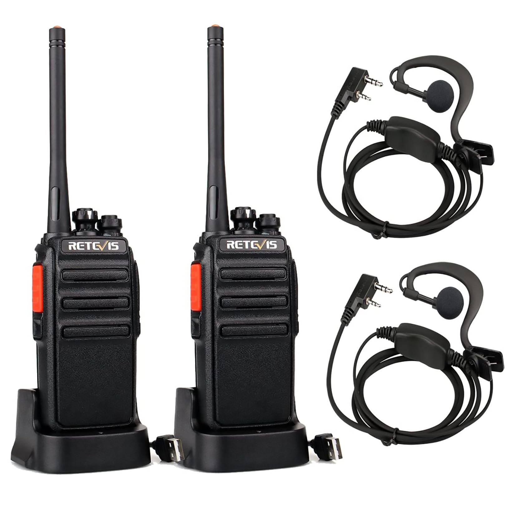 Retevis RT24 Plus Talkie Walkie, Longue Portée Professionnel, PMR446 Talkies-Walkies Radio Portable, Rechargeable avec Oreillette et USB Base de Chargement, pour Randonnées, Camping (Noir, 1 Paire)