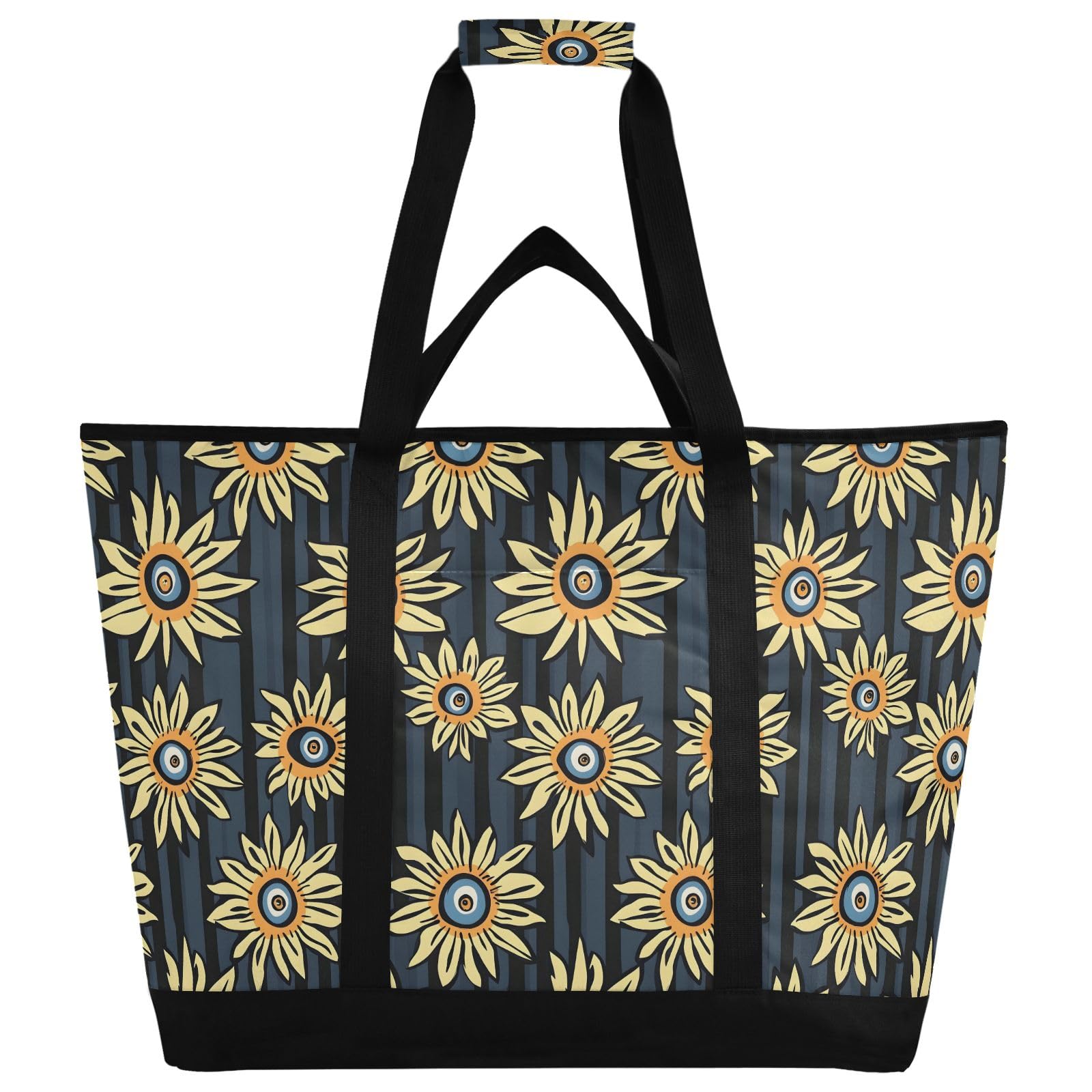 Simple Yellow Creative Flowers - Bolsa térmica térmica reutilizable con cremallera, bolsa térmica grande portátil para viajes o camping