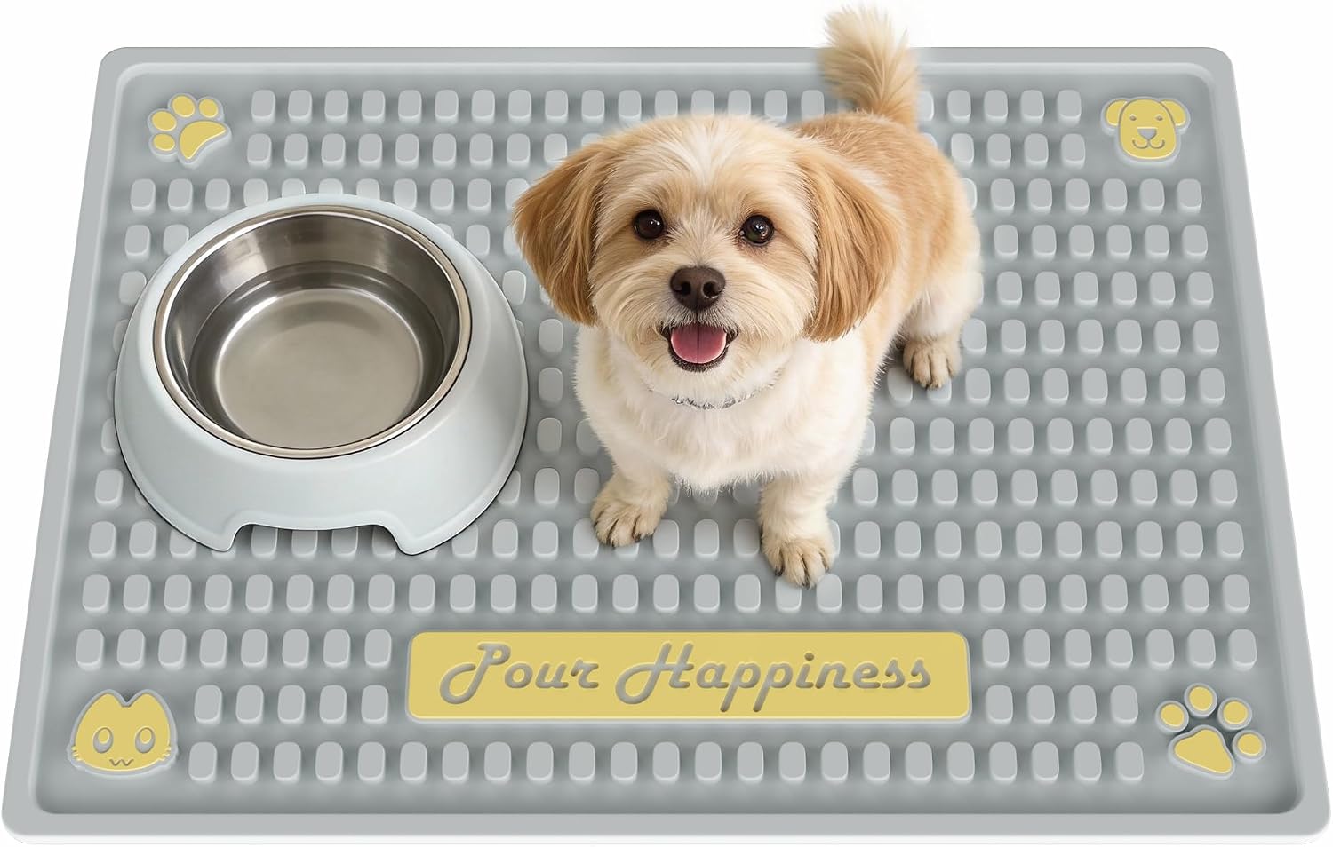 (-25%) Tomxcute Silikonmatte Napfunterlage, Extra-Dicke Futtermatte Katzen & Napfunterlage Hund mit Erhöhtem Rand, 50x36 cm BPA-frei Wasserdicht rutschfest für Katzenbrunnen & Futterspender, inkl. Bürste
