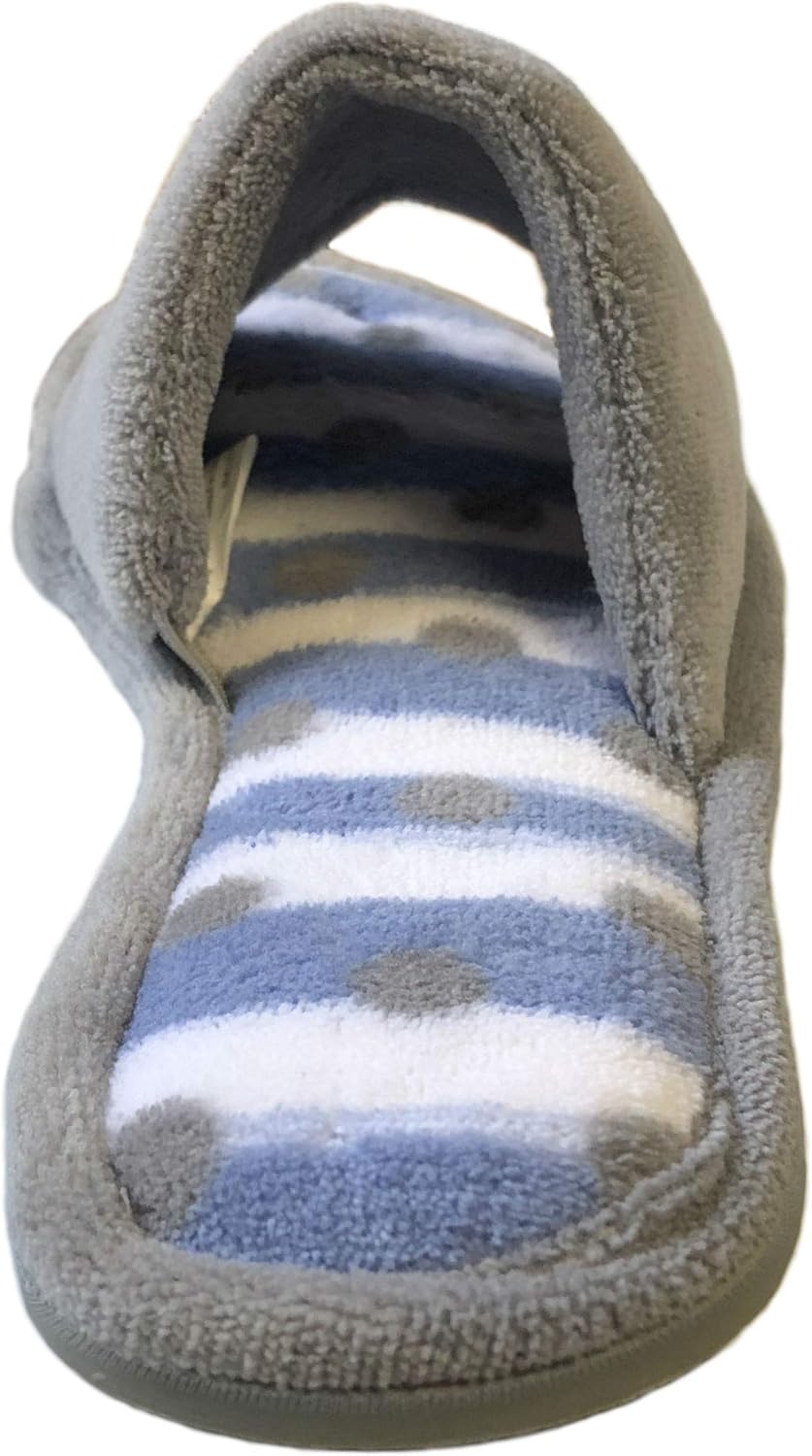 Dearfoams Women's Slide Scuff Slippers with Memory Foam 9-10 Grey/Striped Polka Dot