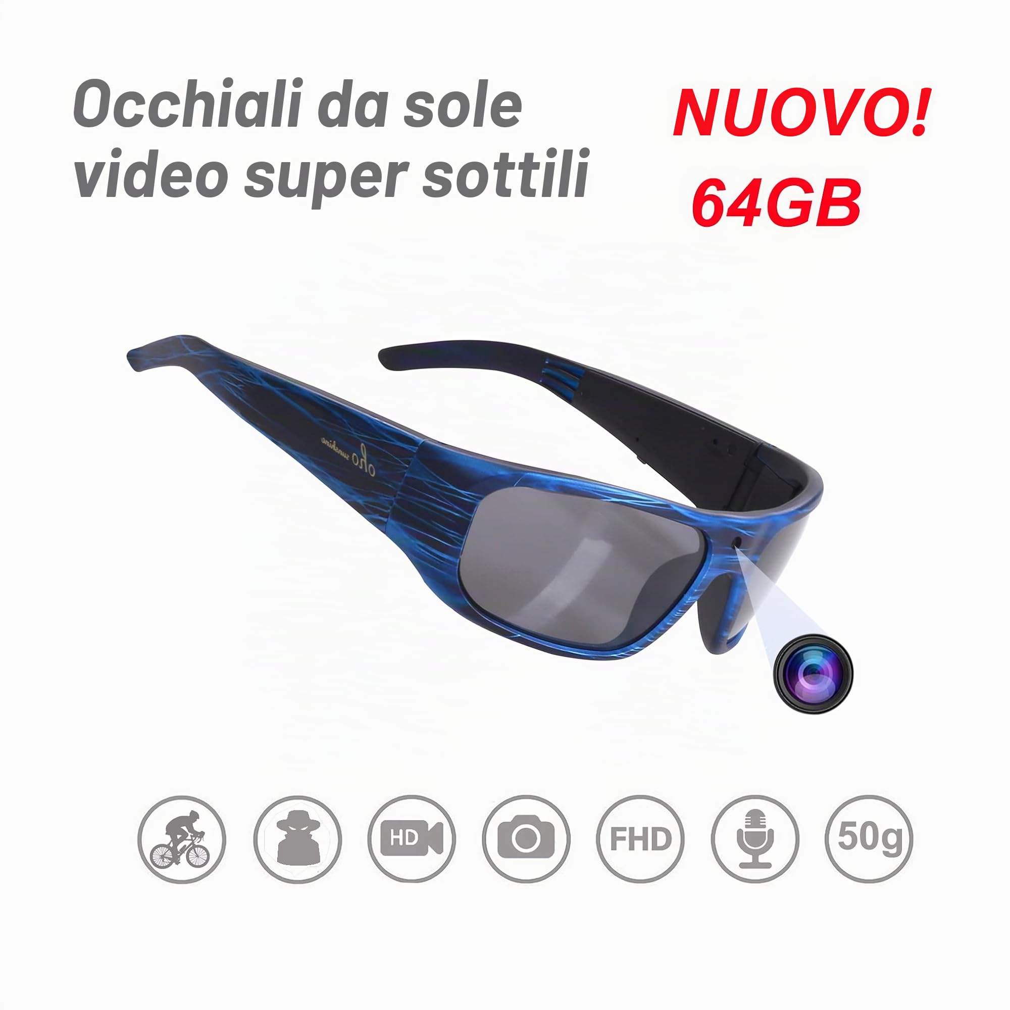 OhO 64G Camera Glasses,Super Slim 1080P Smart Glasses with UV400 Sunglasses Lens for Outdoor Sport