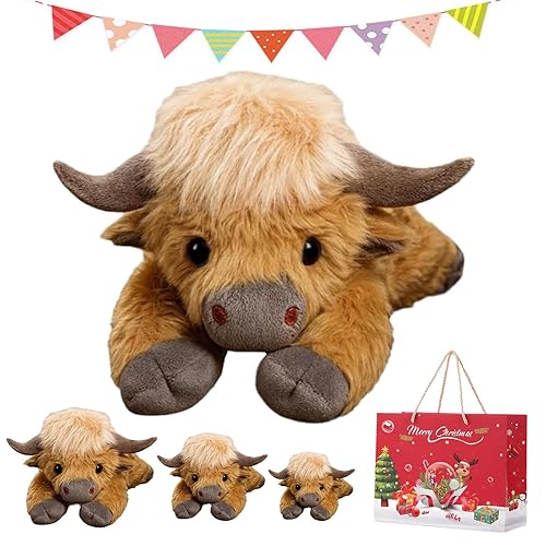Cute Cartoon Highland Cow Cuddly Toy, 35/45/55cm Weighted Highland Cow for Anxiety, Highland Cow Stuffed Animals, Premium Ultra-Soft Plush Material, Machine Washable & Durable (55cm) - 55cm