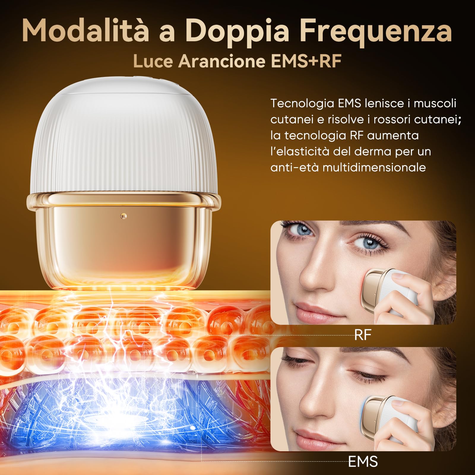 ANLAN Radiofréquence Visage 24K Oro Appareil Anti Rides Visage | EMS Appareil Massage Visage avec 3 Modes, 3 Niveaux pour Soins Domicile, Voyages,Cadeau de Fête