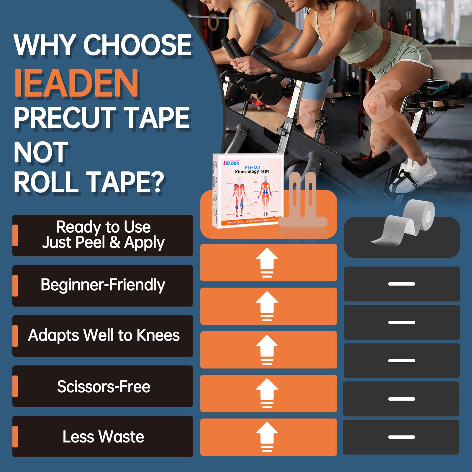 Vorgeschnittenes Kinesiologie-Tape für Knie, 20 Stück, wasserdicht & elastisch, atmungsaktives Tape (Beige)