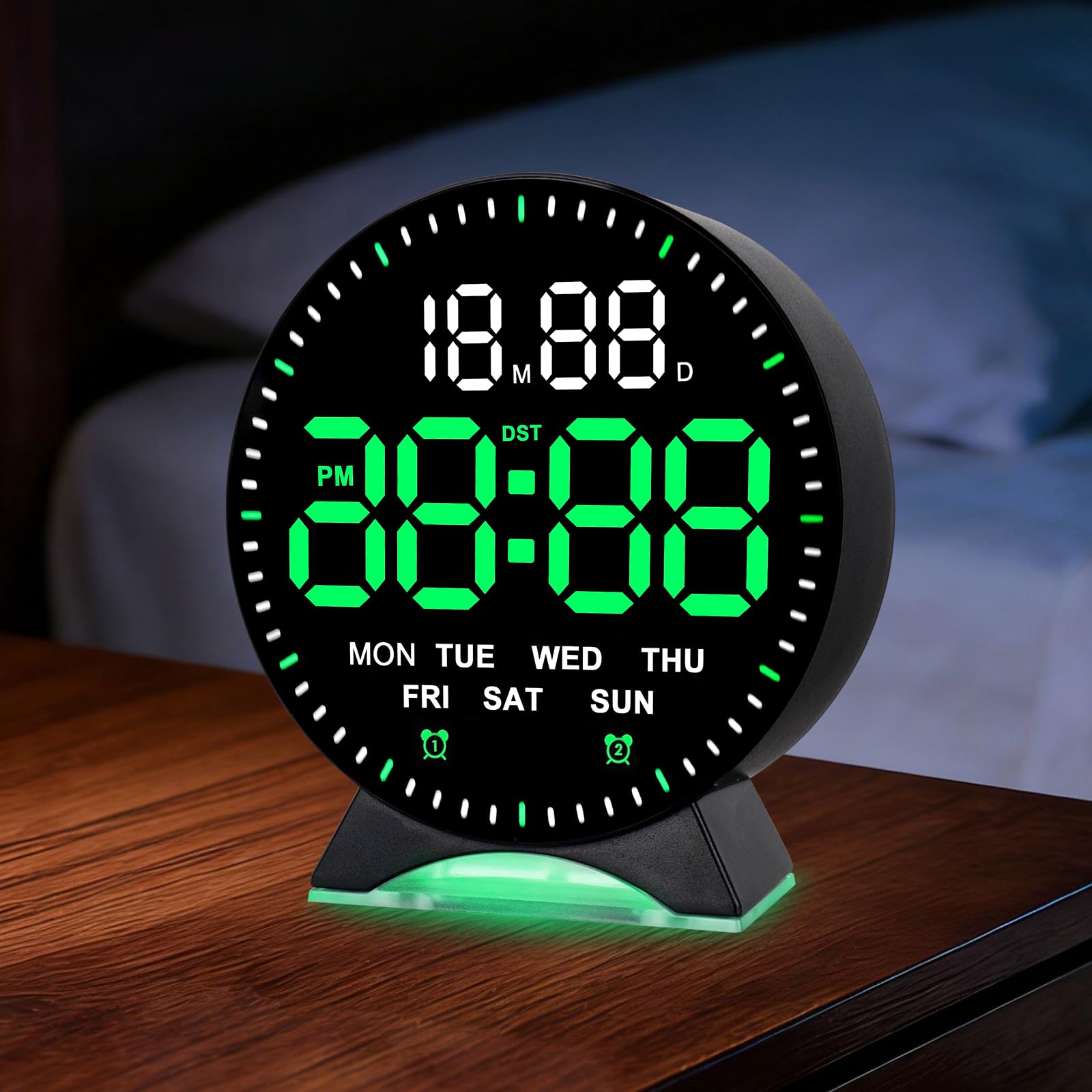 KQWVZ LED Digital Alarm Clock with Ambient Light, 3 Level Adjustable Brightness & 8 Fixed and Multi Color Gradient, Time Date Temperature Display, DigitalClocks Bedside for for Bedroom, Desk,Gift
