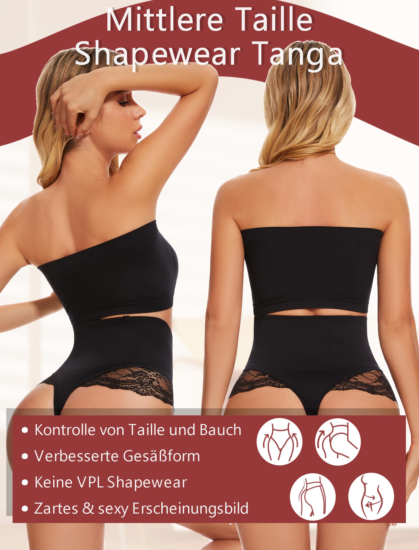 SURE YOU LIKE Shapewear Damen Bauchweg Unterhose Tanga mit Spitzen Miederhose Miederslip für Unterbauch Body Shaper String Figurformende Unterwäsche
