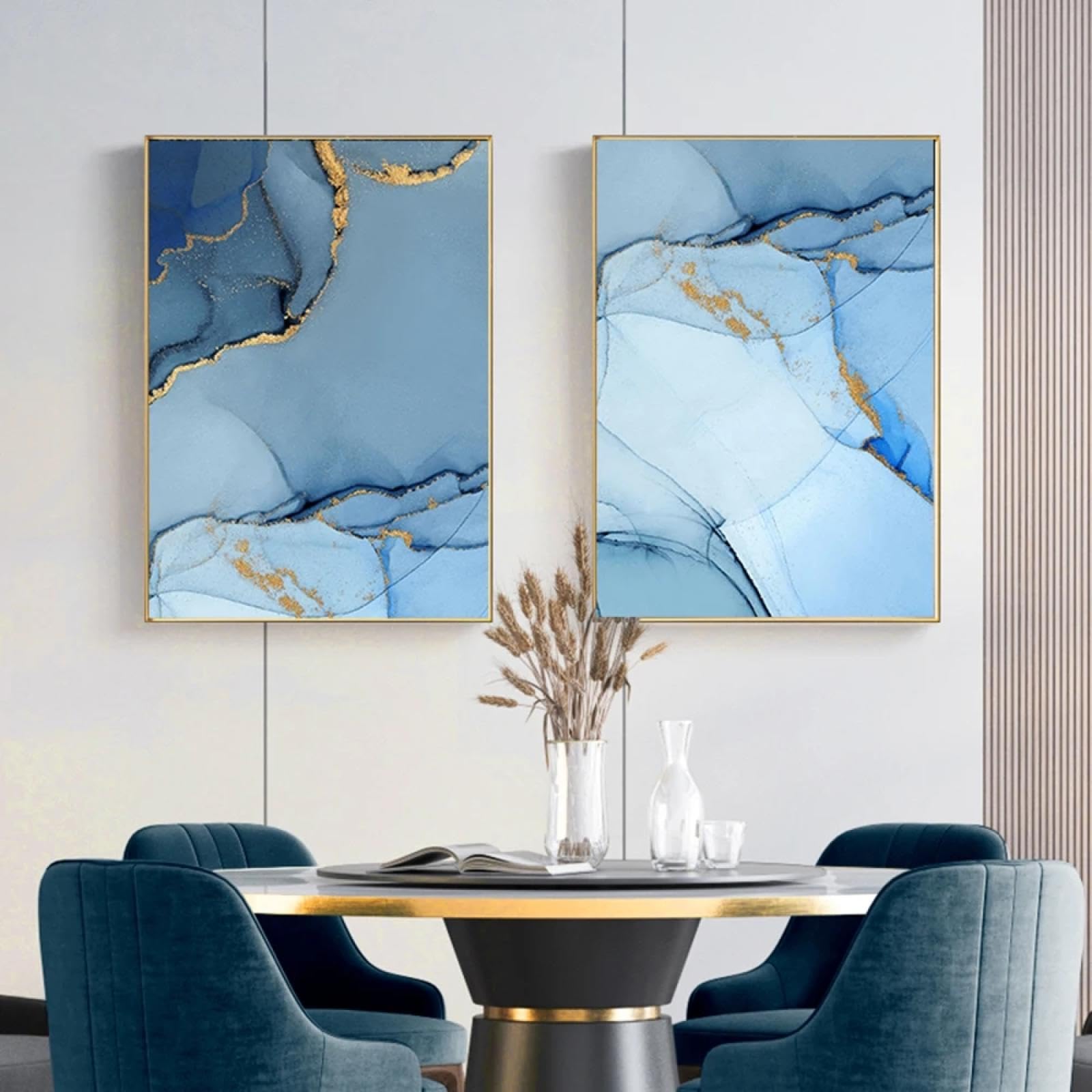 Toile nordique marbre bleu 40x60, solution déco murale vide - 8