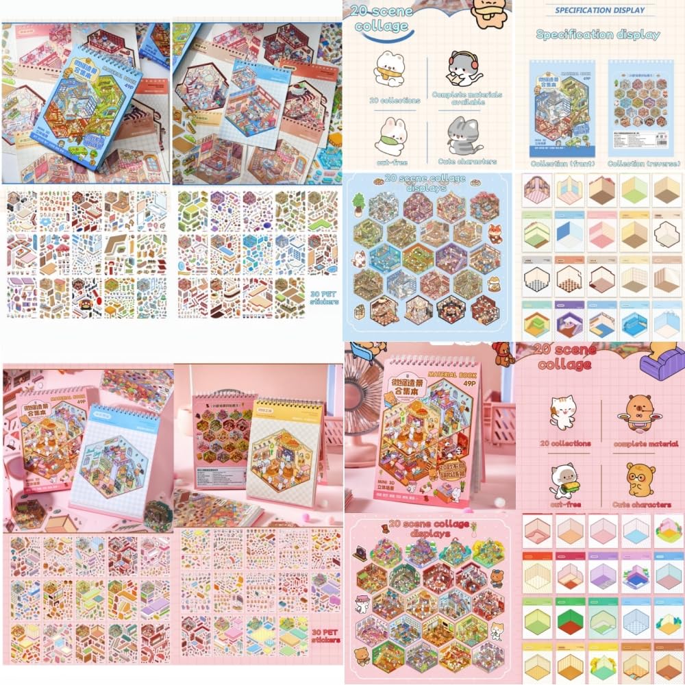 40 Sets Stickers Scene,Mini House Stickers Set for Adults with Tweezers Make Your Own Room Commercial/Sunshine Town Sticker Scene Therapy for Adults Relief Stress Pass The Time Gift - Image 3